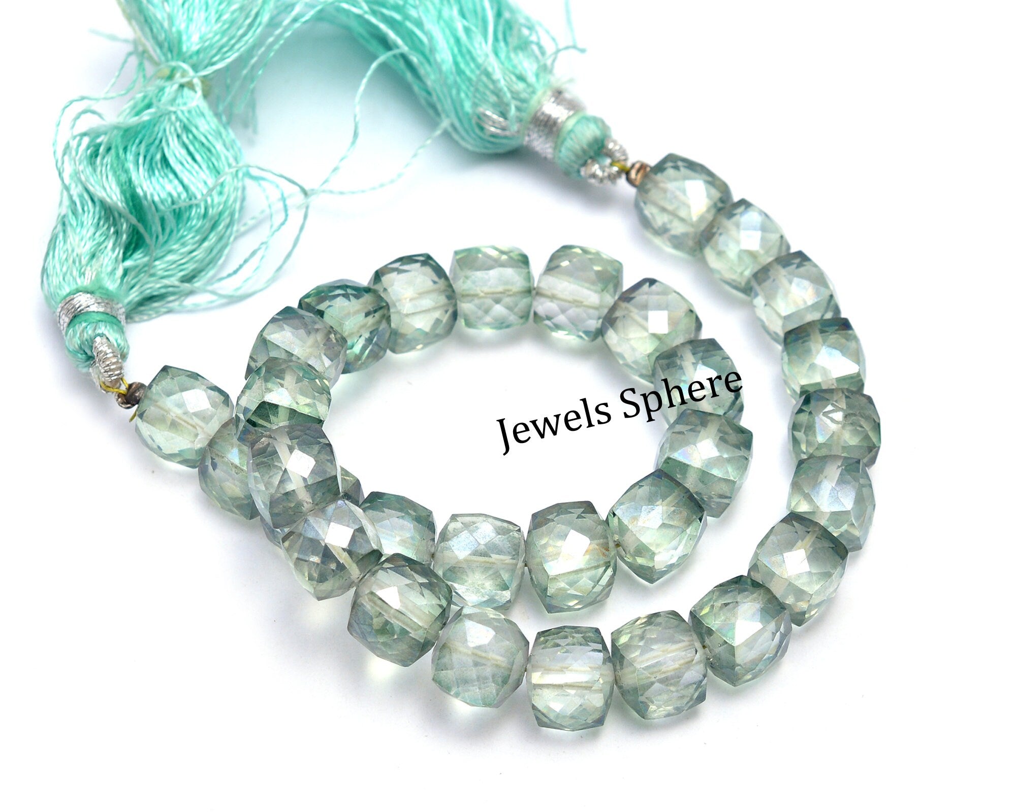 Natural Green Crystal Faceted Box Beads, 7 mm To 9 mm, SKU765