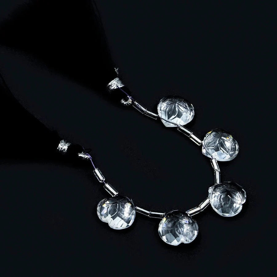 Crystal Quartz Heart Carving Beads, 12 mm, Crystal Quartz Carving, White Crystal Quartz Jewelry Making Gemstone Carving, , SKU1588