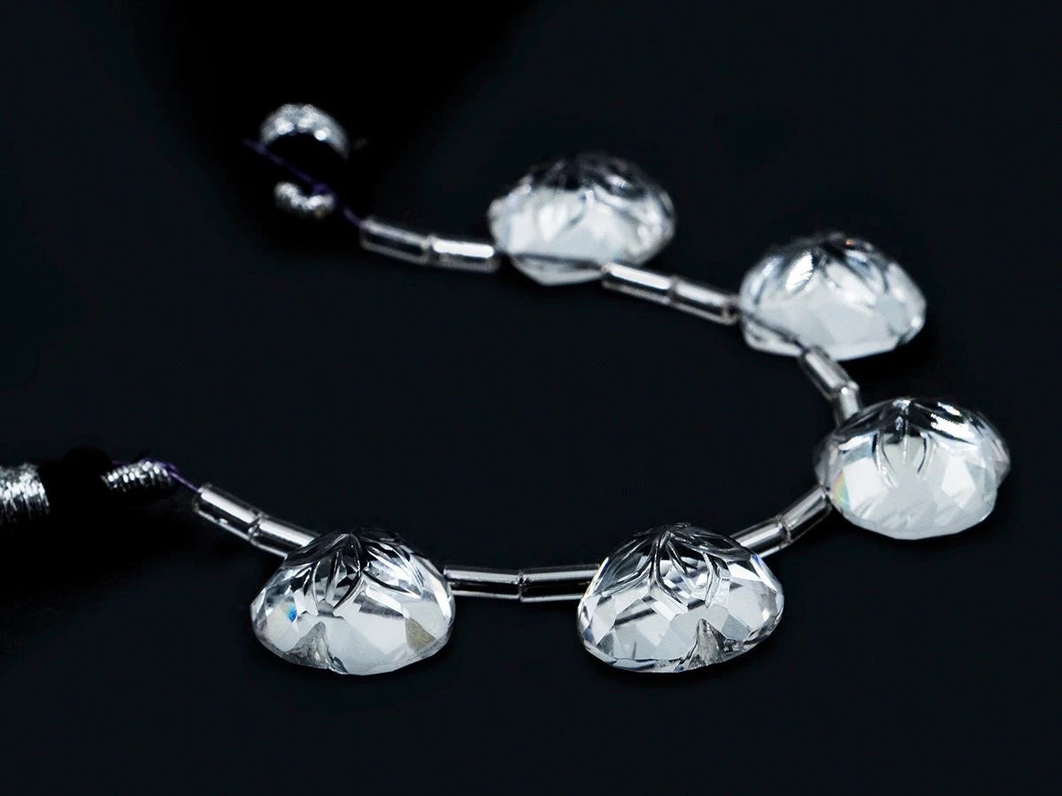 Crystal Quartz Heart Carving Beads, 12 mm, Crystal Quartz Carving, White Crystal Quartz Jewelry Making Gemstone Carving, , SKU1588