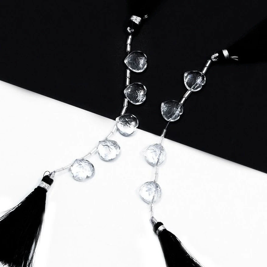 Crystal Quartz Heart Carving Beads, 12 mm, Crystal Quartz Carving, White Crystal Quartz Jewelry Making Gemstone Carving, , SKU1588
