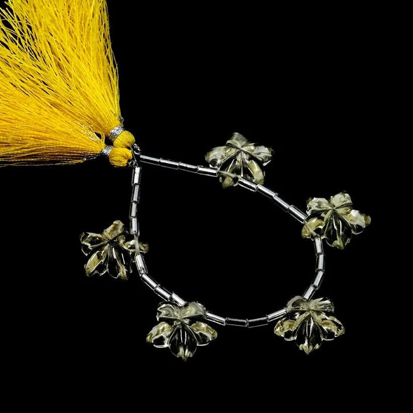 AA Quality Lemon Quartz Fancy Flower Craving Gemstone, Natural Lemon Quartz Flower Carving Drilled Gemstone, Handmade Carving Beads, SKU1589