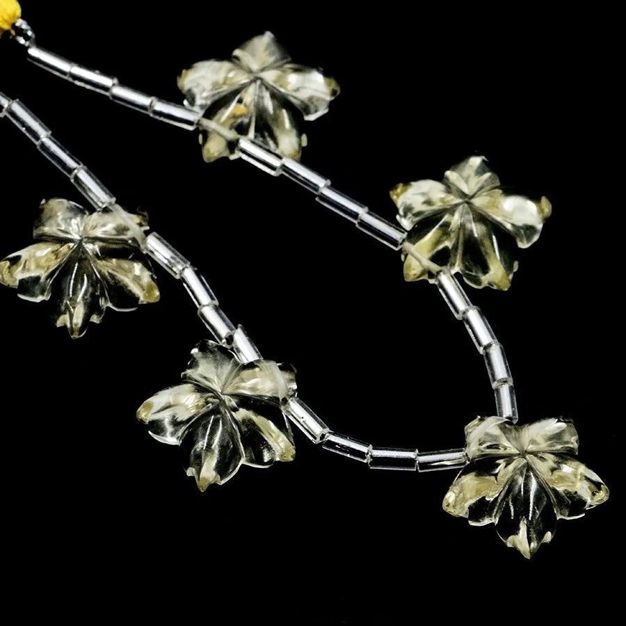 AA Quality Lemon Quartz Fancy Flower Craving Gemstone, Natural Lemon Quartz Flower Carving Drilled Gemstone, Handmade Carving Beads, SKU1589