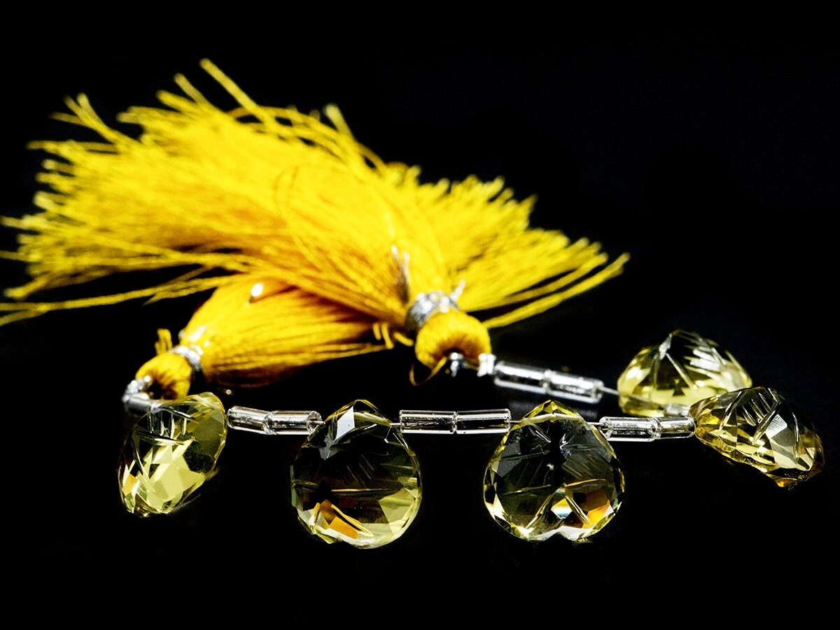 Yellow Lemon Quartz Heart Carving Bottom Drilled Beads, 12 mm, Lemon Quartz Heart Carving Beads, Lemon Quartz Jewelry Gemstone, SKU1590