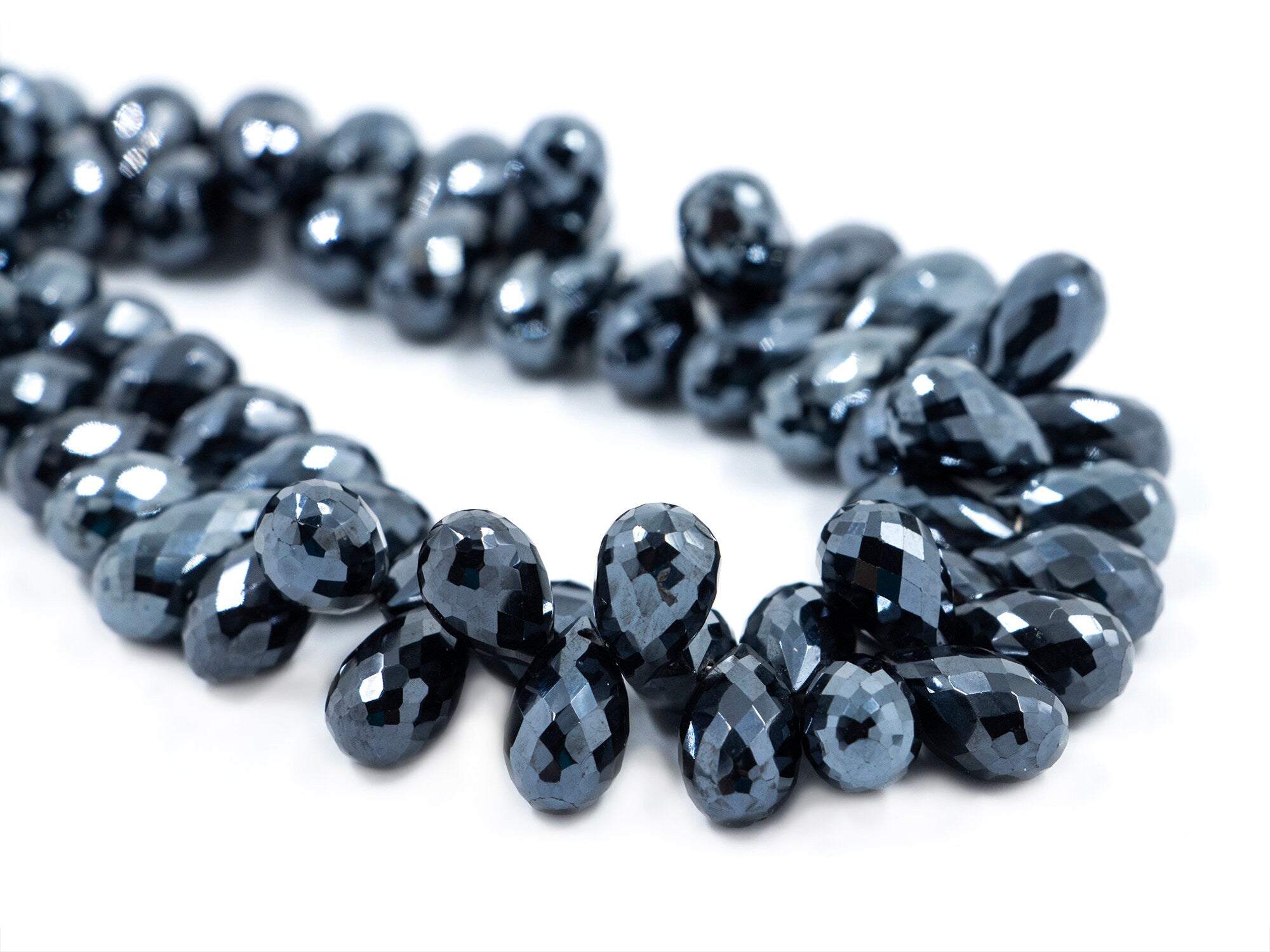 Black Spinel Crystal Coated Metallic Faceted Drops Beads, 7x11 mm - 7.5x13.5, Black Spinel Coated Drops, Spinel Metallic Drops, SKU 1573