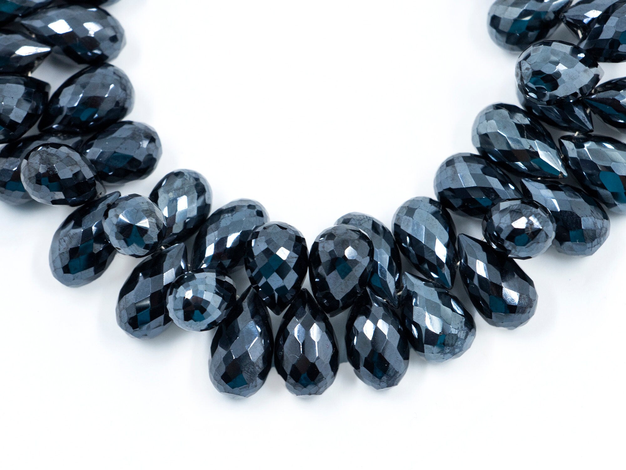 Black Spinel Crystal Coated Metallic Faceted Drops Beads, 7x11 mm - 7.5x13.5, Black Spinel Coated Drops, Spinel Metallic Drops, SKU 1573