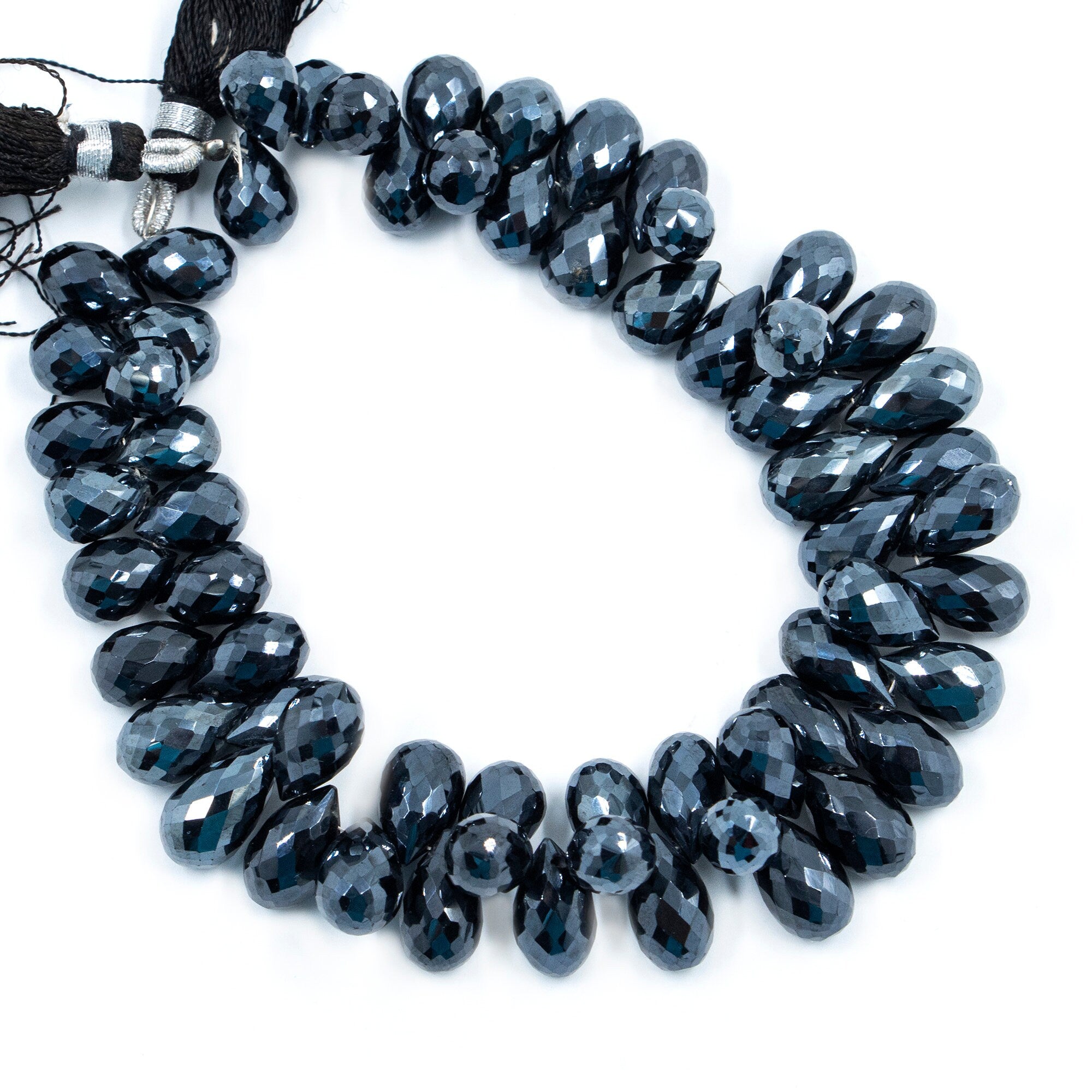 Black Spinel Crystal Coated Metallic Faceted Drops Beads, 7x11 mm - 7.5x13.5, Black Spinel Coated Drops, Spinel Metallic Drops, SKU 1573