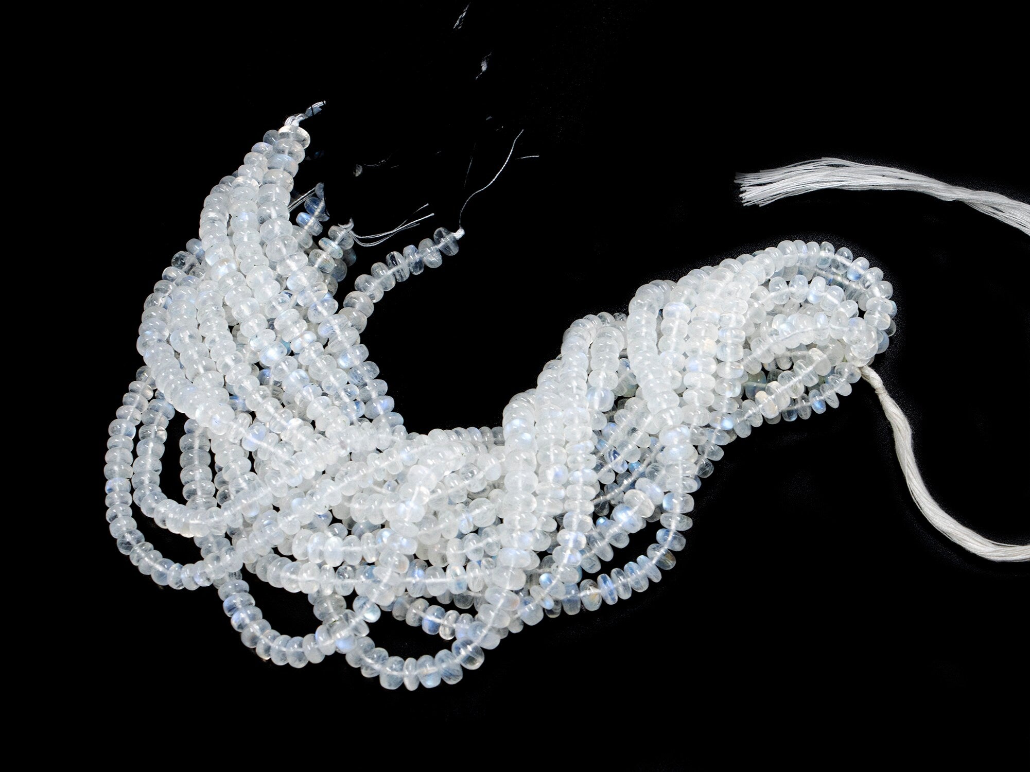 White Rainbow Moonstone Beads, Smooth Rondelle Beads, Natural Rainbow Moonstone Beads, Moonstone Beads Jewelry, 10" Strand (SKU 1579)