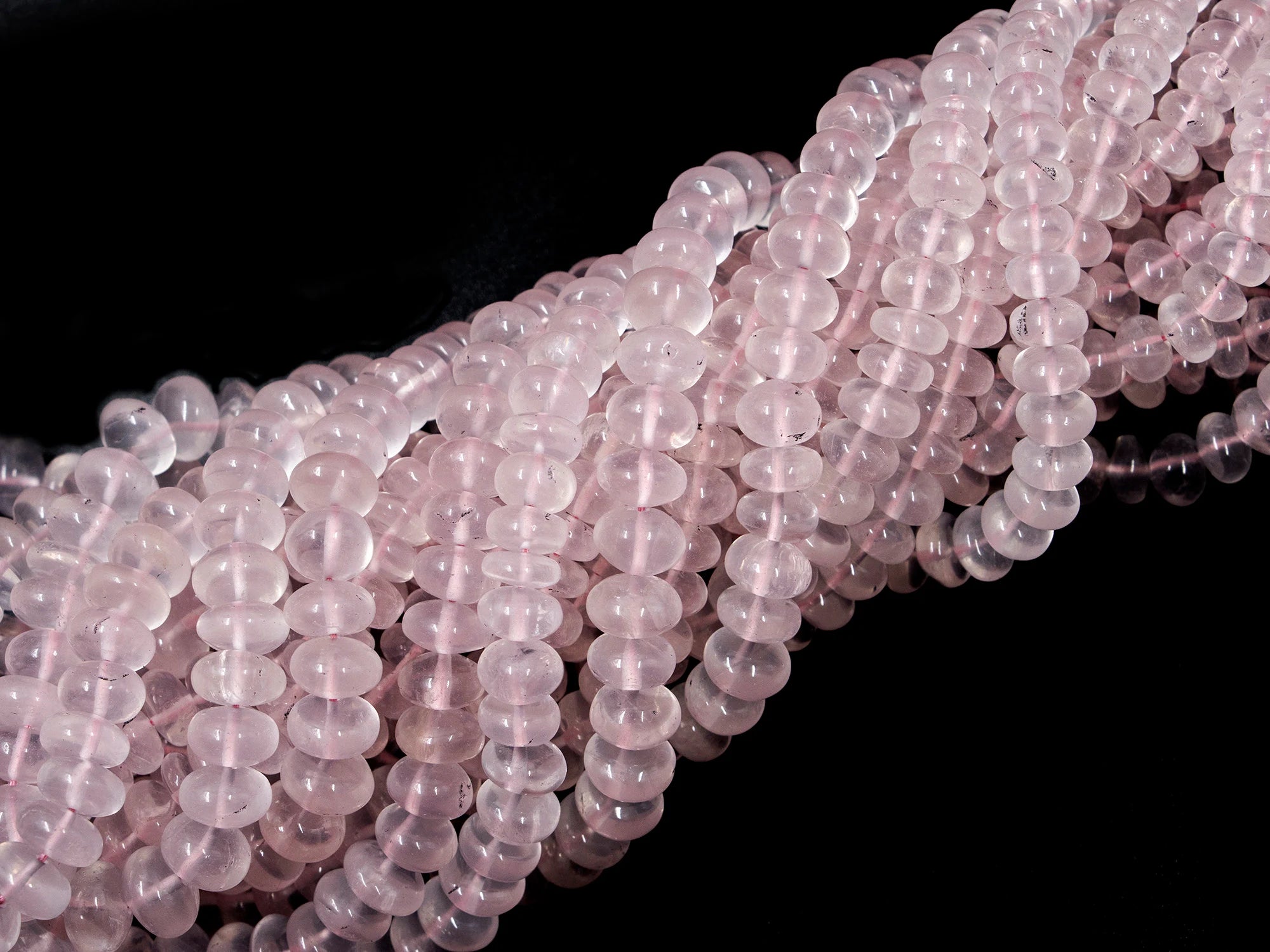 6 To 9 mm, Rose Quartz Beads, 18 Inch Strand, Smooth Rose Quartz Beads, Rondelle Beads, Handmade Rose Quartz Jewelry Making Beads (1578)