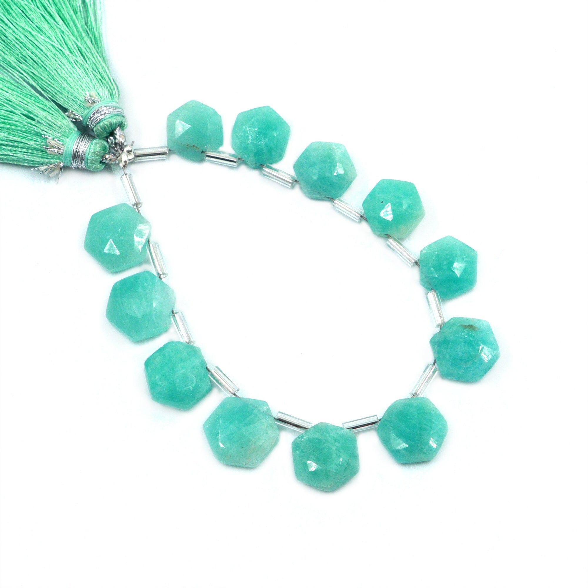 Green Amazonite Faceted Hexagon Beads, Green Amazonite 6 Corner Hexagon, Amazonite Handmade Jewelry Making Gemstone