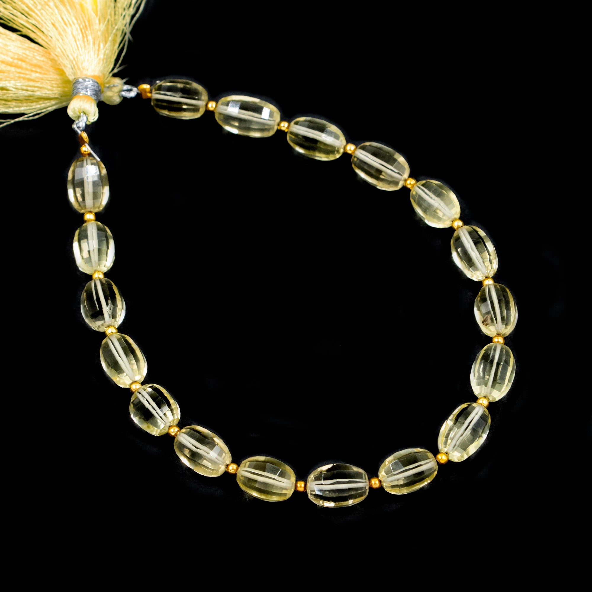 Natural Lemon Quartz Faceted Oval Beads, 9 Inch Strand, Dainty Quartz Gemstone Beads, (SKU1558)