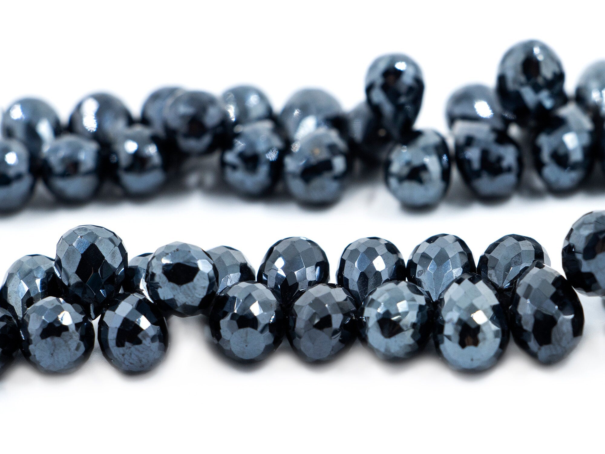 Black Spinel Crystal Coated Metallic Faceted Drops Beads, 7x11 mm - 7.5x13.5, Black Spinel Coated Drops, Spinel Metallic Drops, SKU 1573