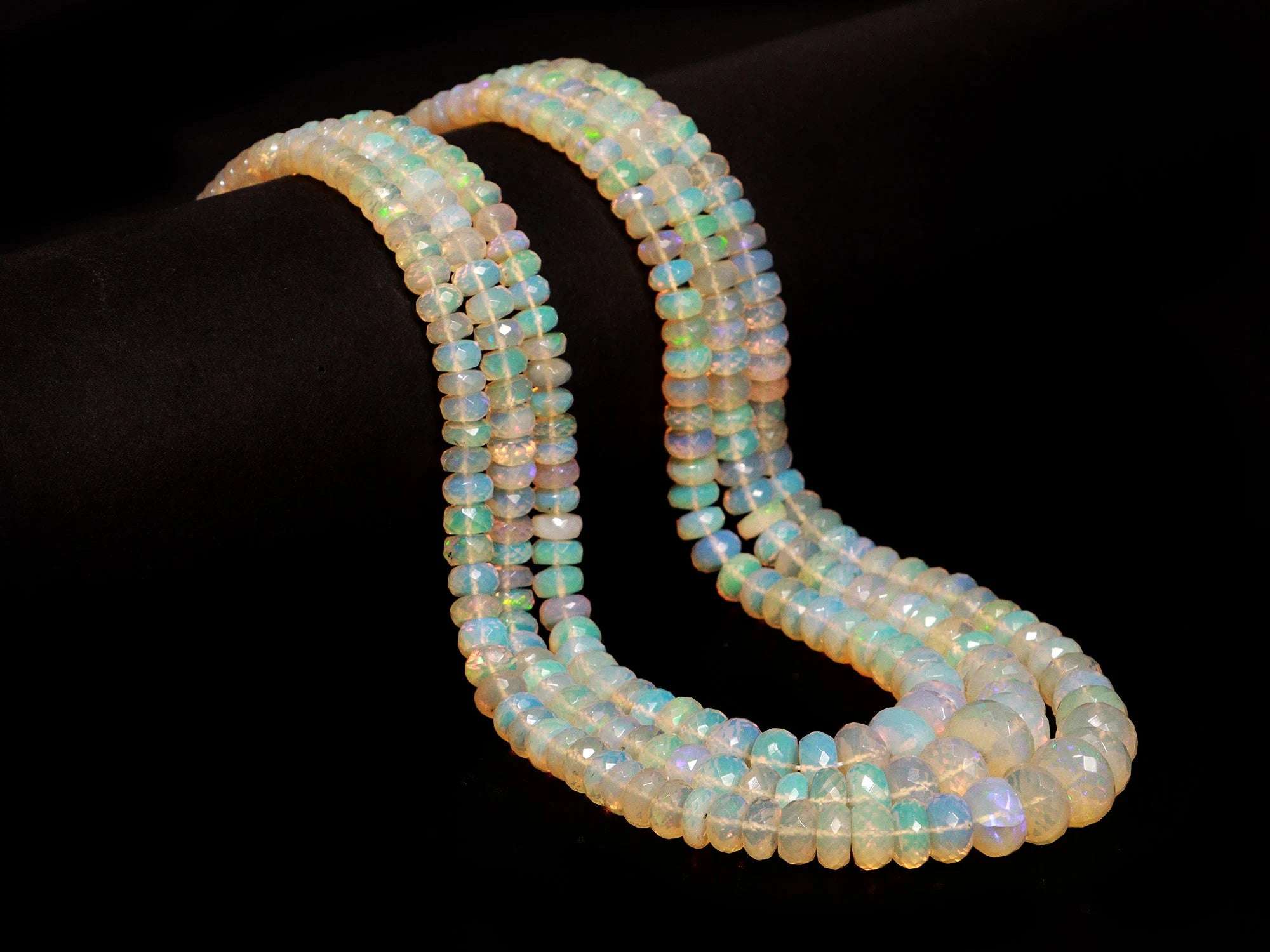 Classic Ethiopian Welo Opal Faceted Rondelle Beads Necklace, 5 mm To 11 mm, Opal Handmade Jewelry Making Gemstone, 9.5 Inch, SKU1597