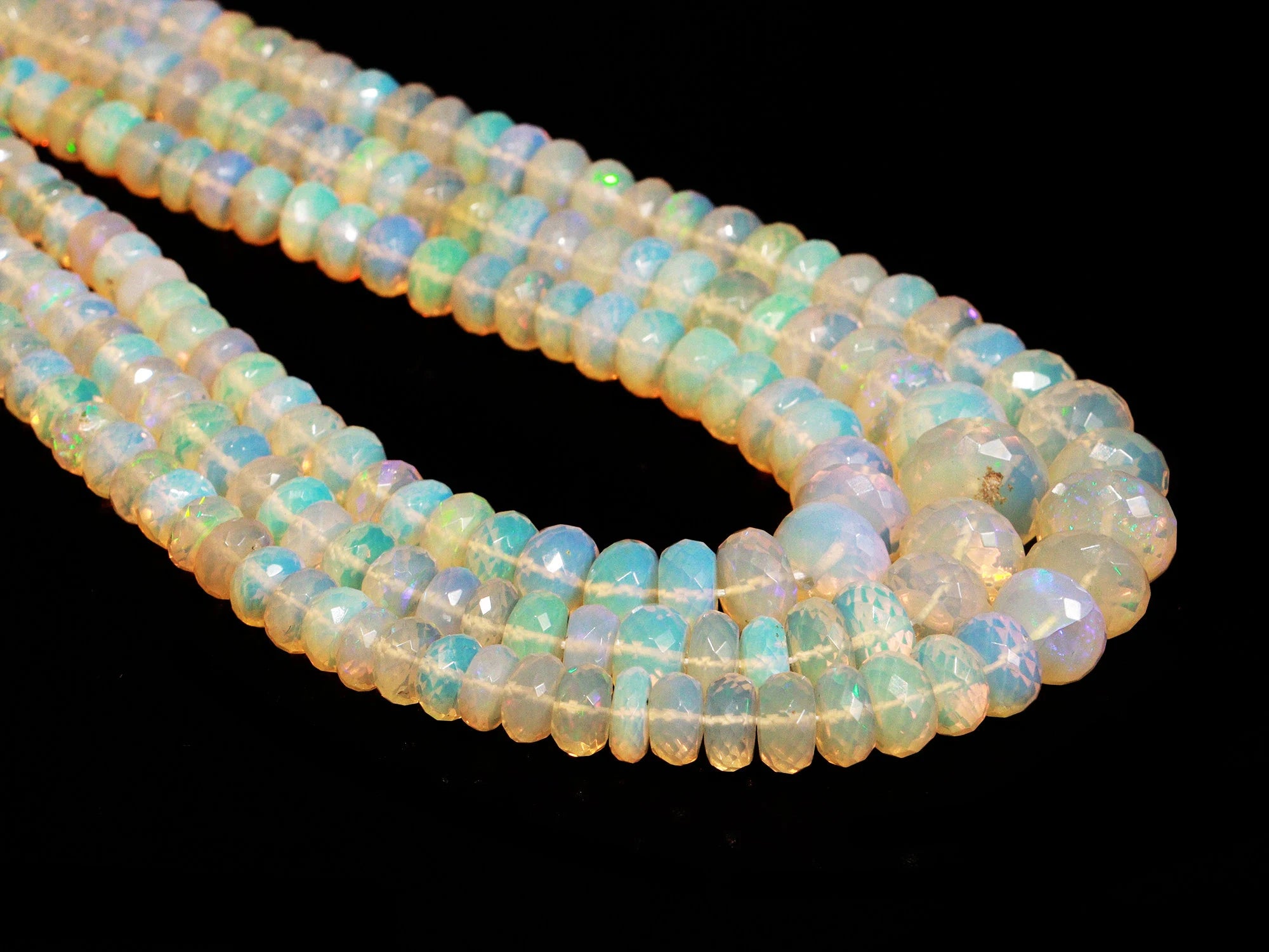 Classic Ethiopian Welo Opal Faceted Rondelle Beads Necklace, 5 mm To 11 mm, Opal Handmade Jewelry Making Gemstone, 9.5 Inch, SKU1597