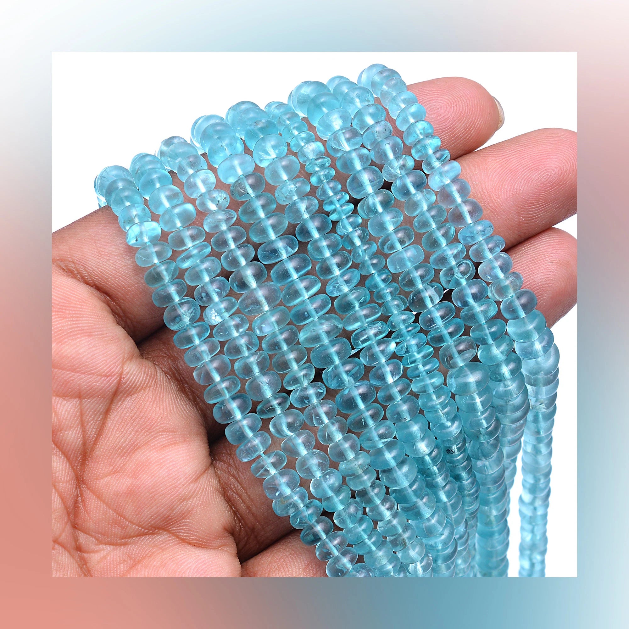 Natural Sky Apatite Smooth Rondelle Beads, 4 mm To 6 mm, Sky Apatite Smooth Beads, Apatite Jewelry Making Gemstone Beads, 17 Inch, SKU364