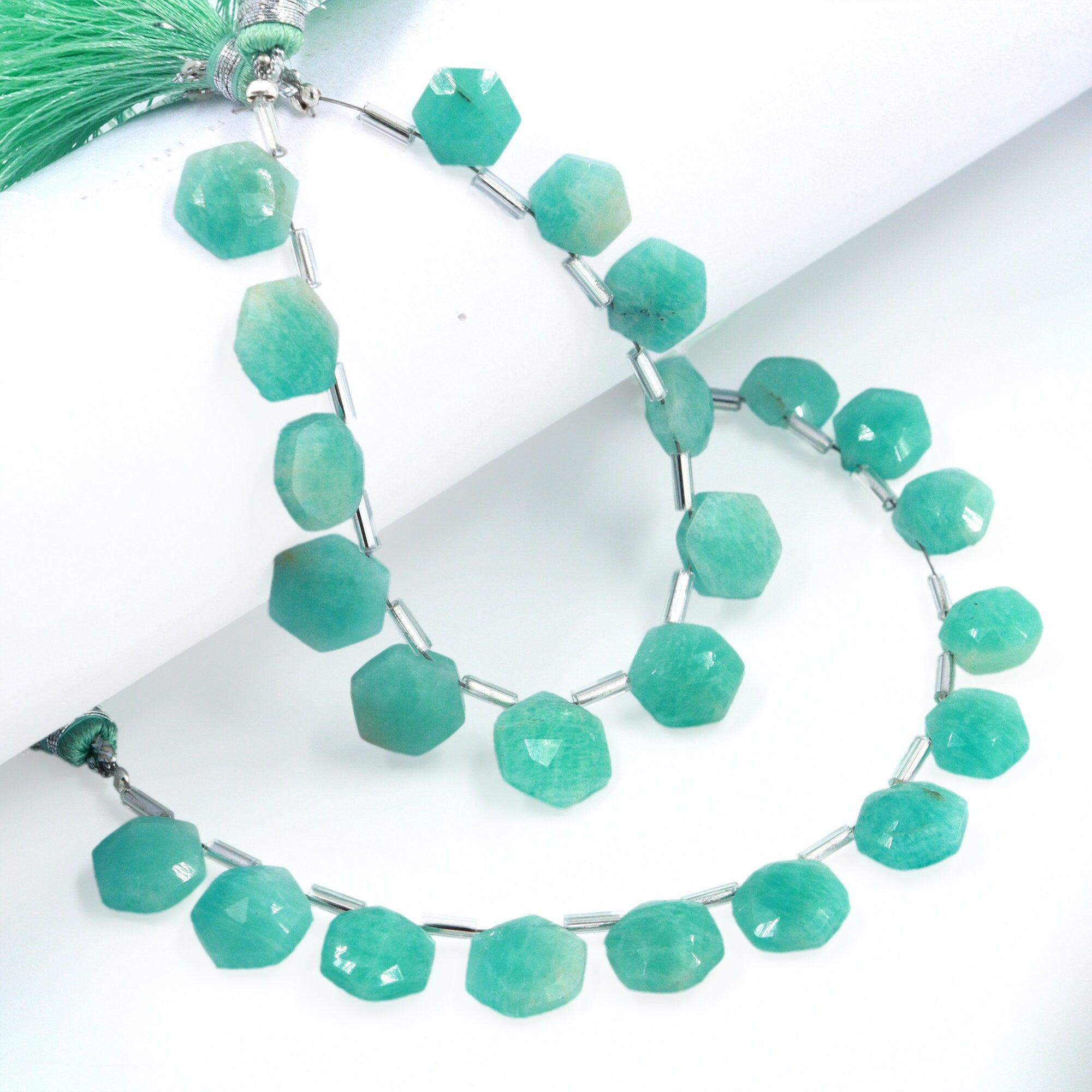 Green Amazonite Faceted Hexagon Beads, Green Amazonite 6 Corner Hexagon, Amazonite Handmade Jewelry Making Gemstone