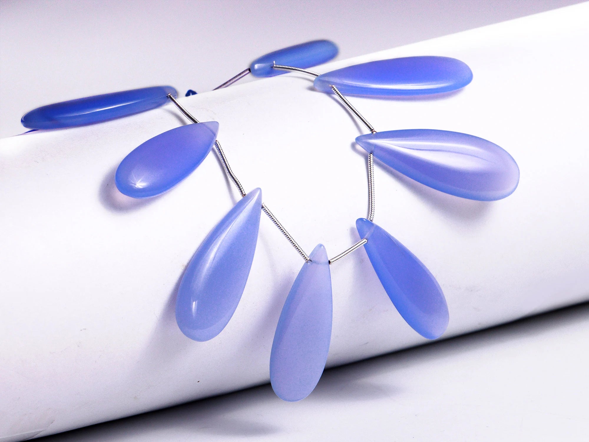 Natural Lavender Chalcedony Smooth Pear Beads, 13x32 To 14x42 mm, (SKU1337)