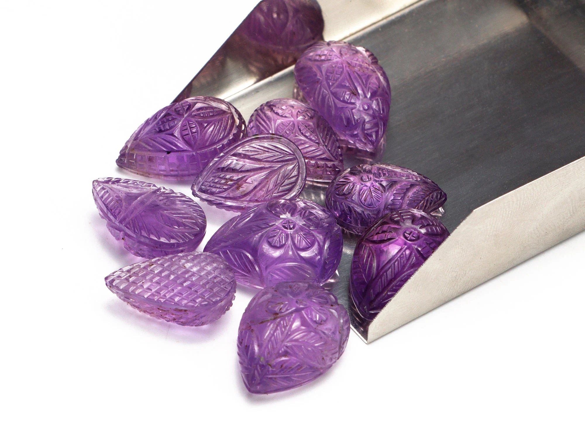 Purple Amethyst Pear Carving Loose Gemstone, 11x17 mm To 13x22 mm, Amethyst Pear Carving, Amethyst Jewelry Making Gemstone Carving