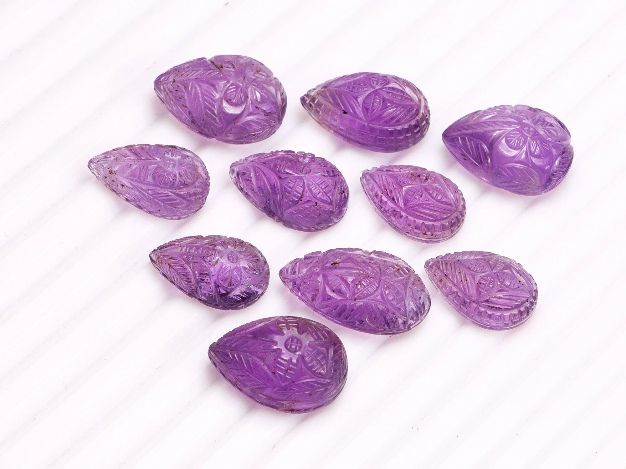 Purple Amethyst Pear Carving Loose Gemstone, 11x17 mm To 13x22 mm, Amethyst Pear Carving, Amethyst Jewelry Making Gemstone Carving