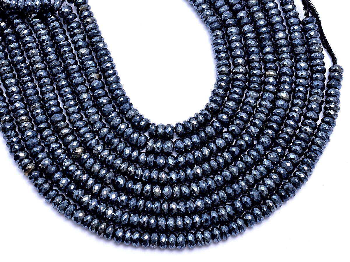 Black Spinel Crystal Coated Metallic Faceted Rondelle Beads, SKU249