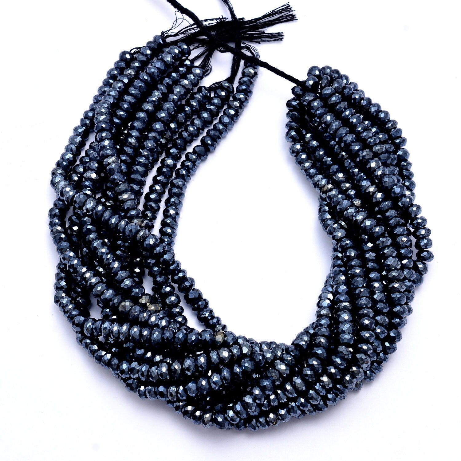 Black Spinel Crystal Coated Metallic Faceted Rondelle Beads, SKU249