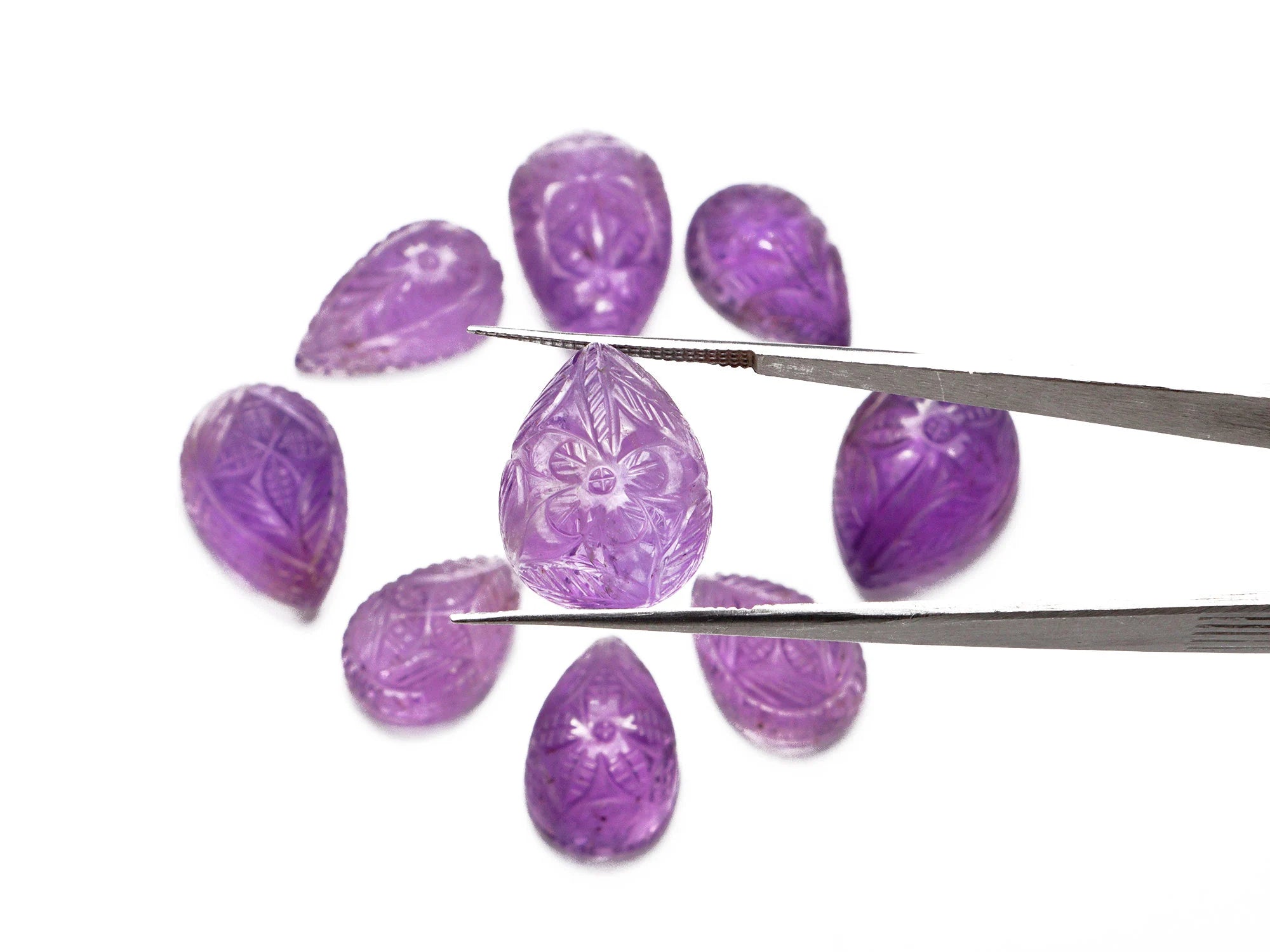 Purple Amethyst Pear Carving Loose Gemstone, 11x17 mm To 13x22 mm, Amethyst Pear Carving, Amethyst Jewelry Making Gemstone Carving