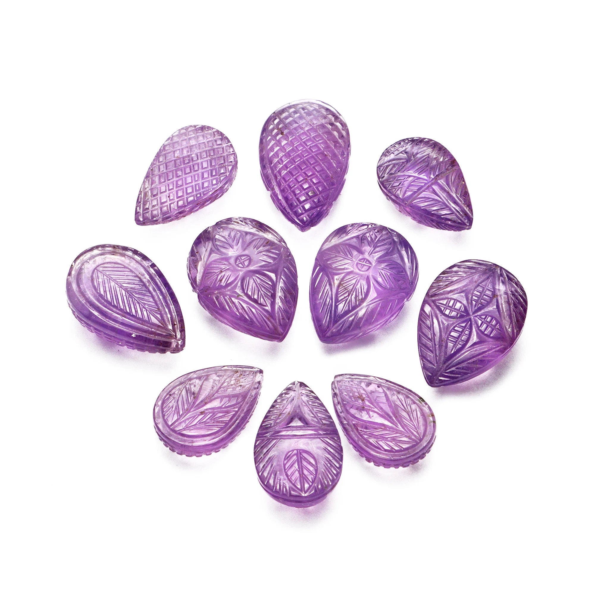 Purple Amethyst Pear Carving Loose Gemstone, 11x17 mm To 13x22 mm, Amethyst Pear Carving, Amethyst Jewelry Making Gemstone Carving