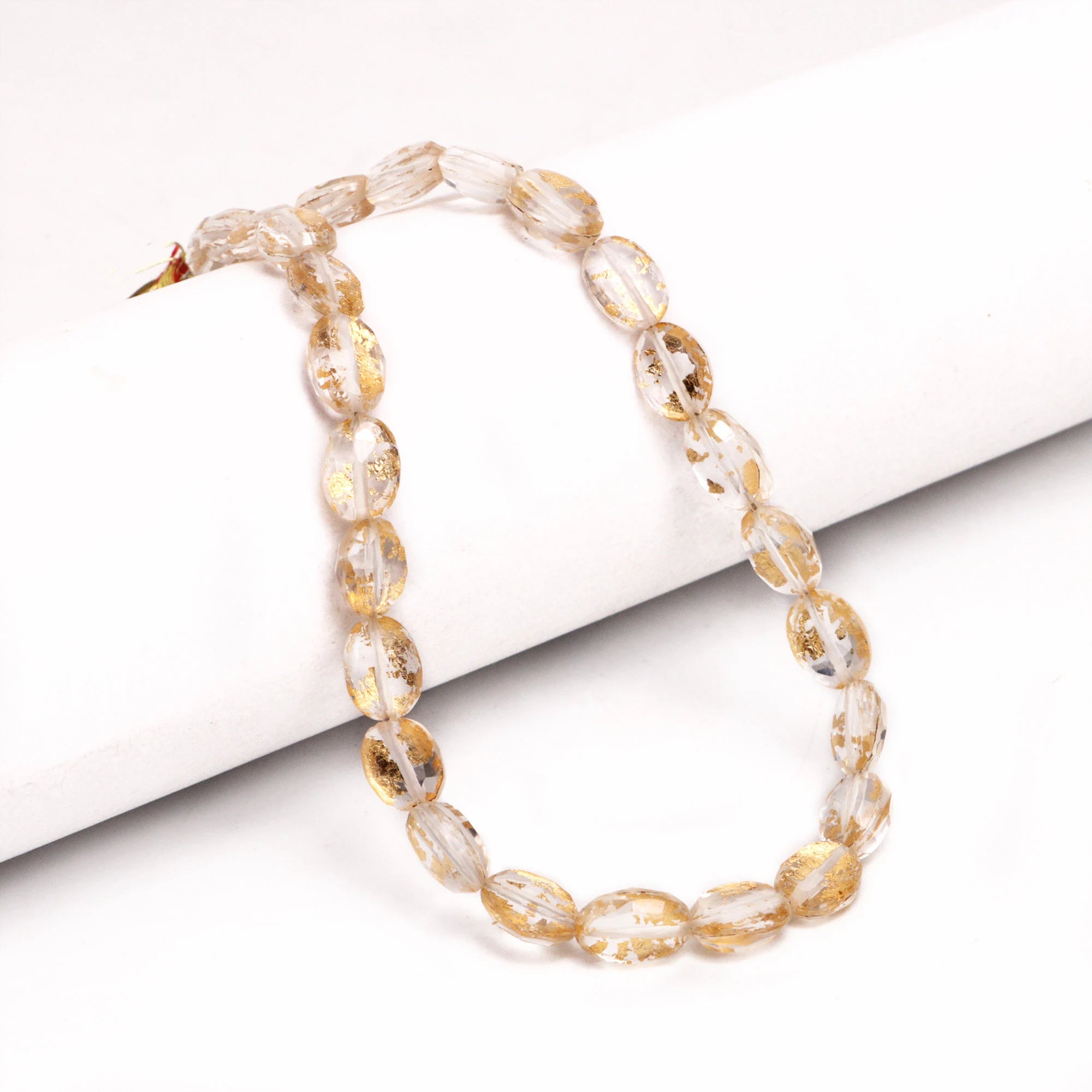 Gold Foil Inlay Crystal Quartz Faceted Oval Beads, SKU2011