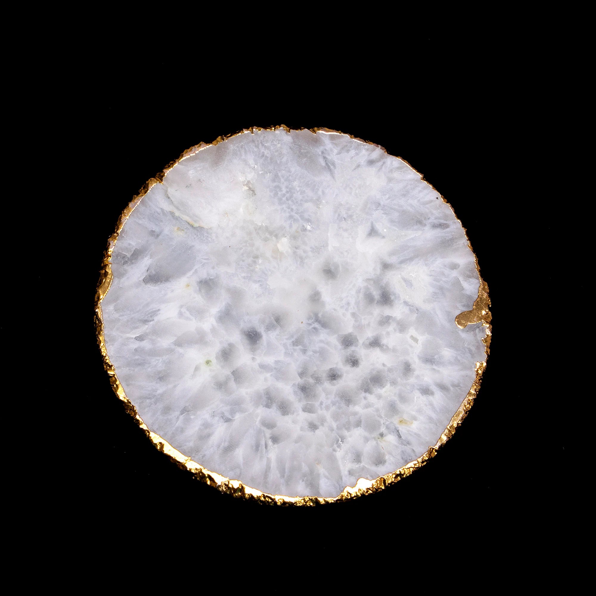 White Agate Gold Plated Round Coasters, SKU2038