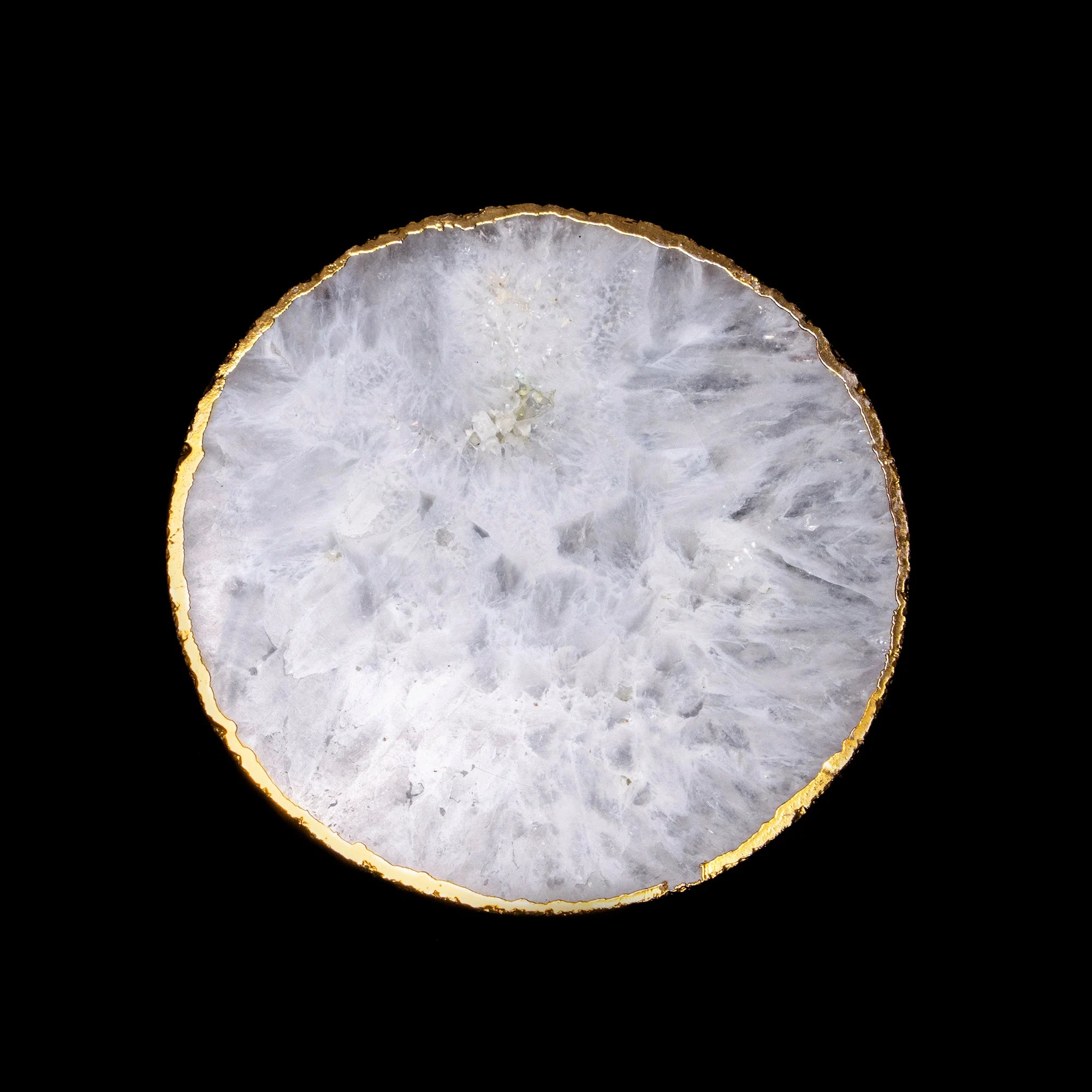 White Agate Gold Plated Round Coasters, SKU2038