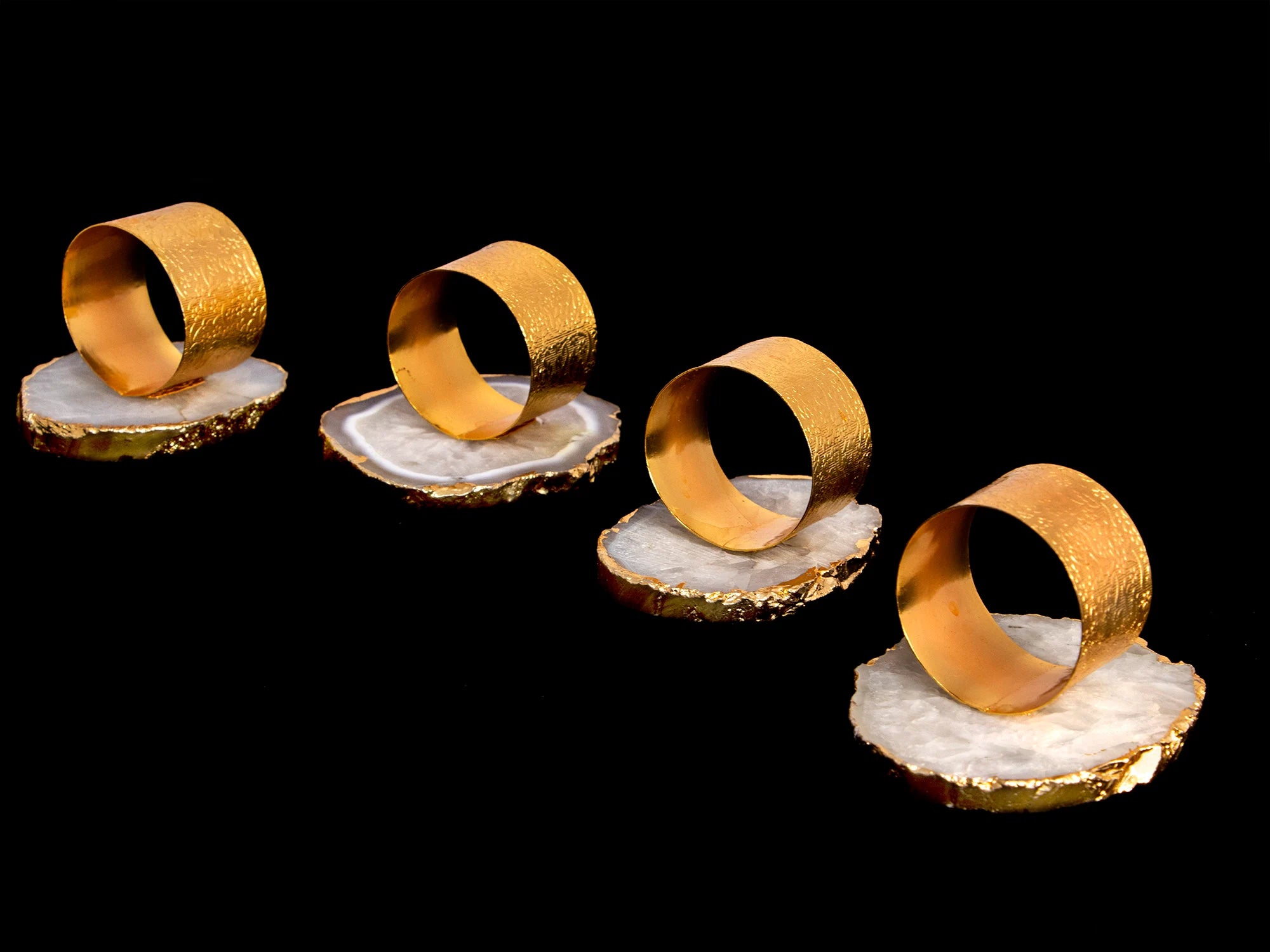 Agate Napkin Ring, Gold Napkin Ring, Natural Gemstone Slice Napkin Ring, SKU2039