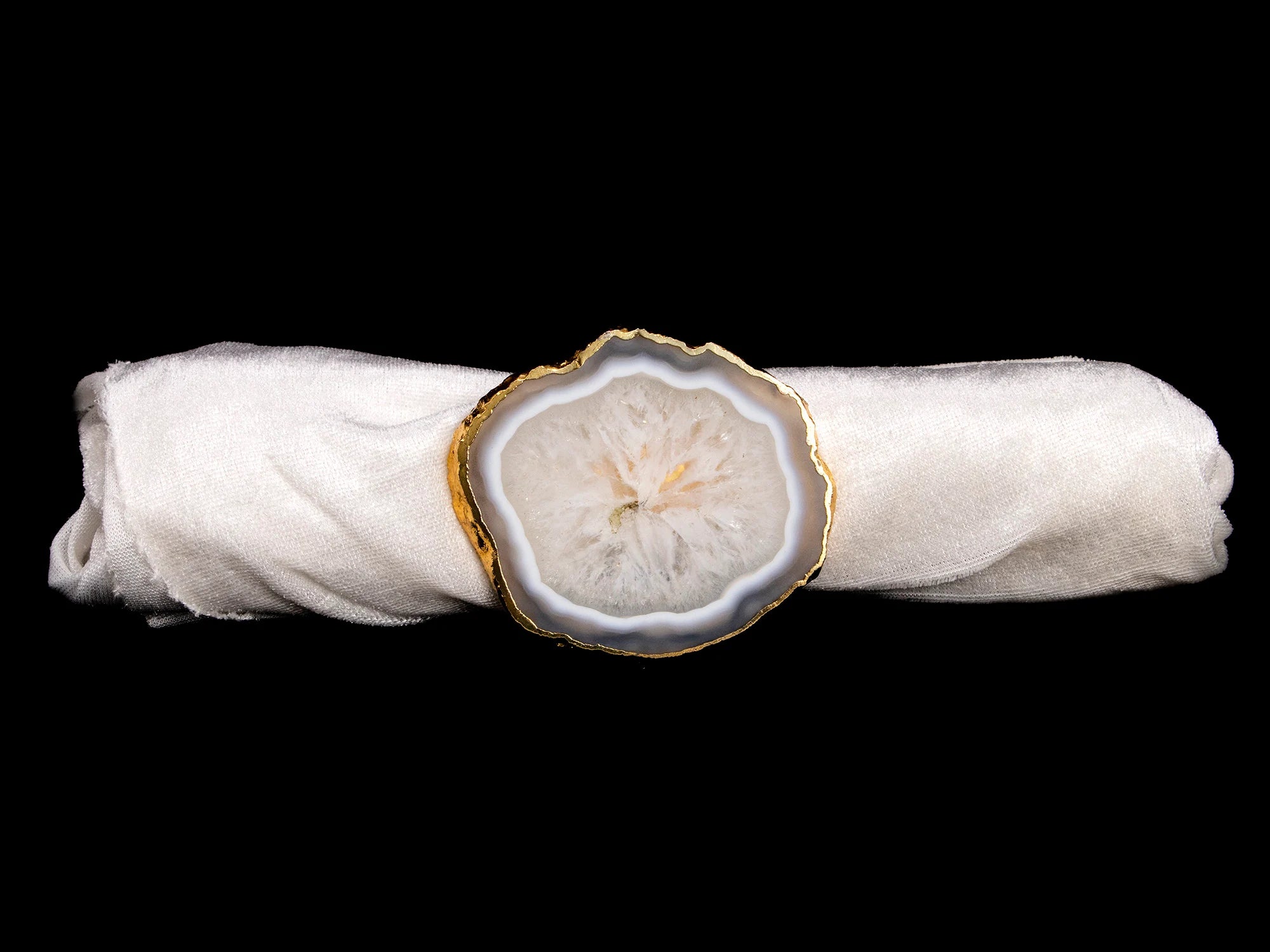 Agate Napkin Ring, Gold Napkin Ring, Natural Gemstone Slice Napkin Ring, SKU2039