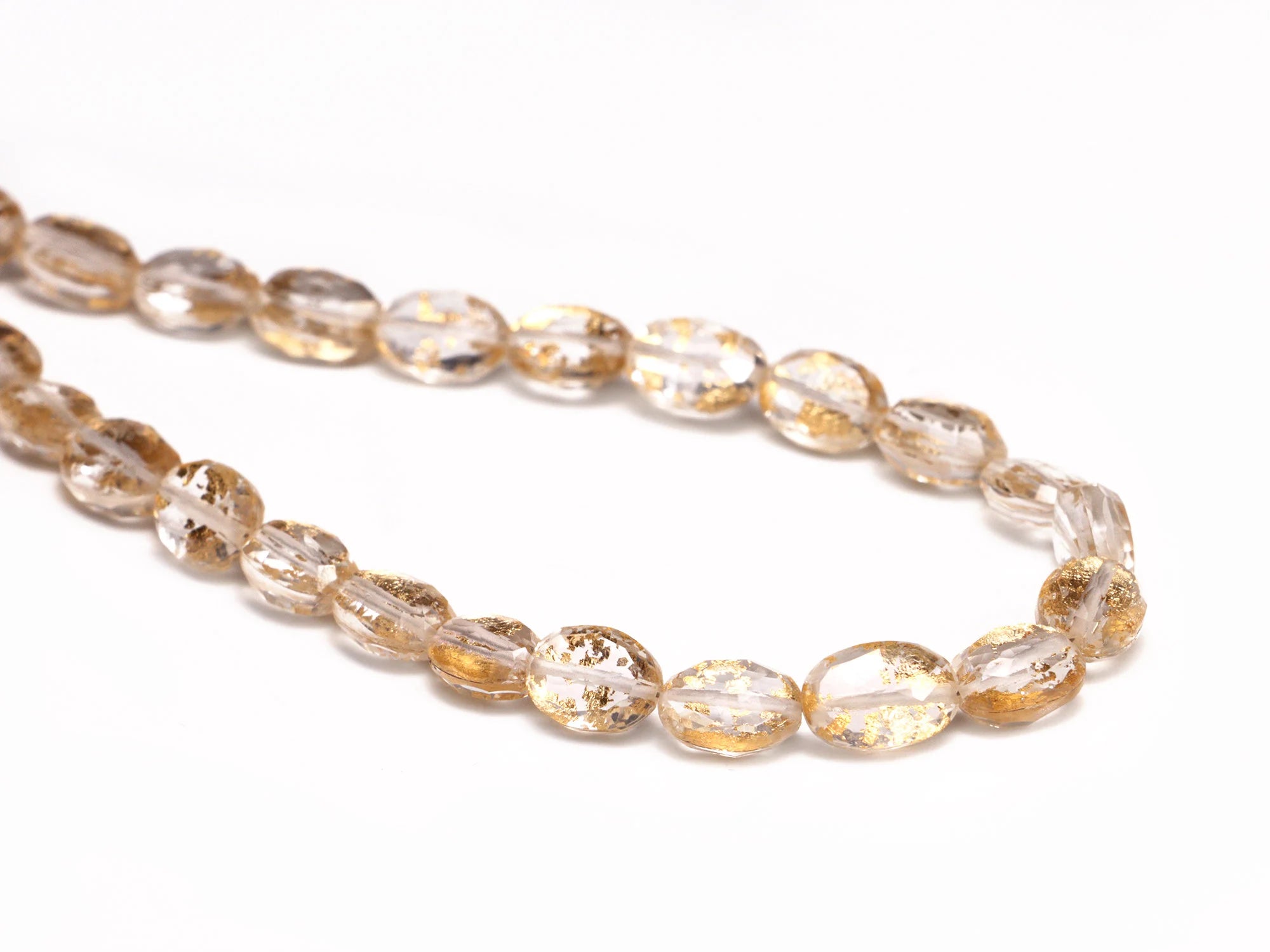 Gold Foil Inlay Crystal Quartz Faceted Oval Beads, SKU2011