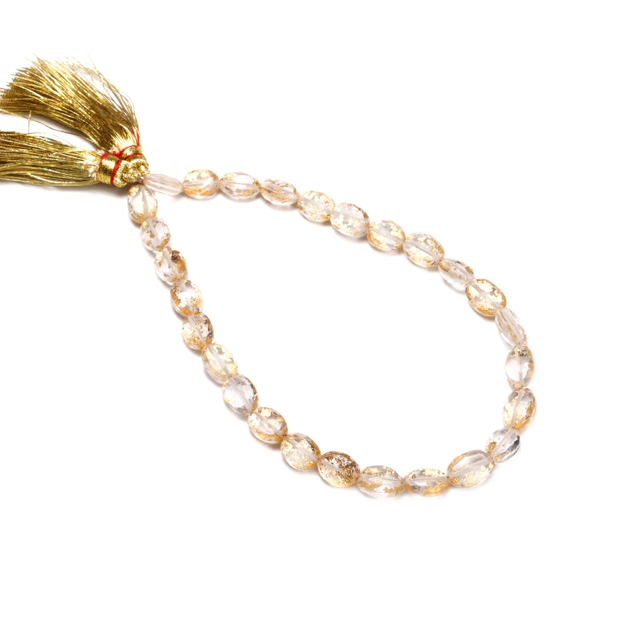 Gold Foil Inlay Crystal Quartz Faceted Oval Beads, SKU2011
