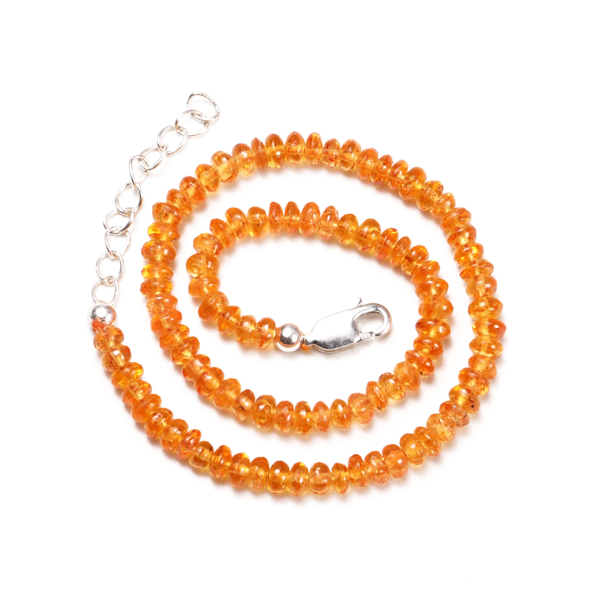 Spessartine Garnet Plain Rondelle Beads Adjustable Bracelet With 0.925 Silver Claps, SKU2021