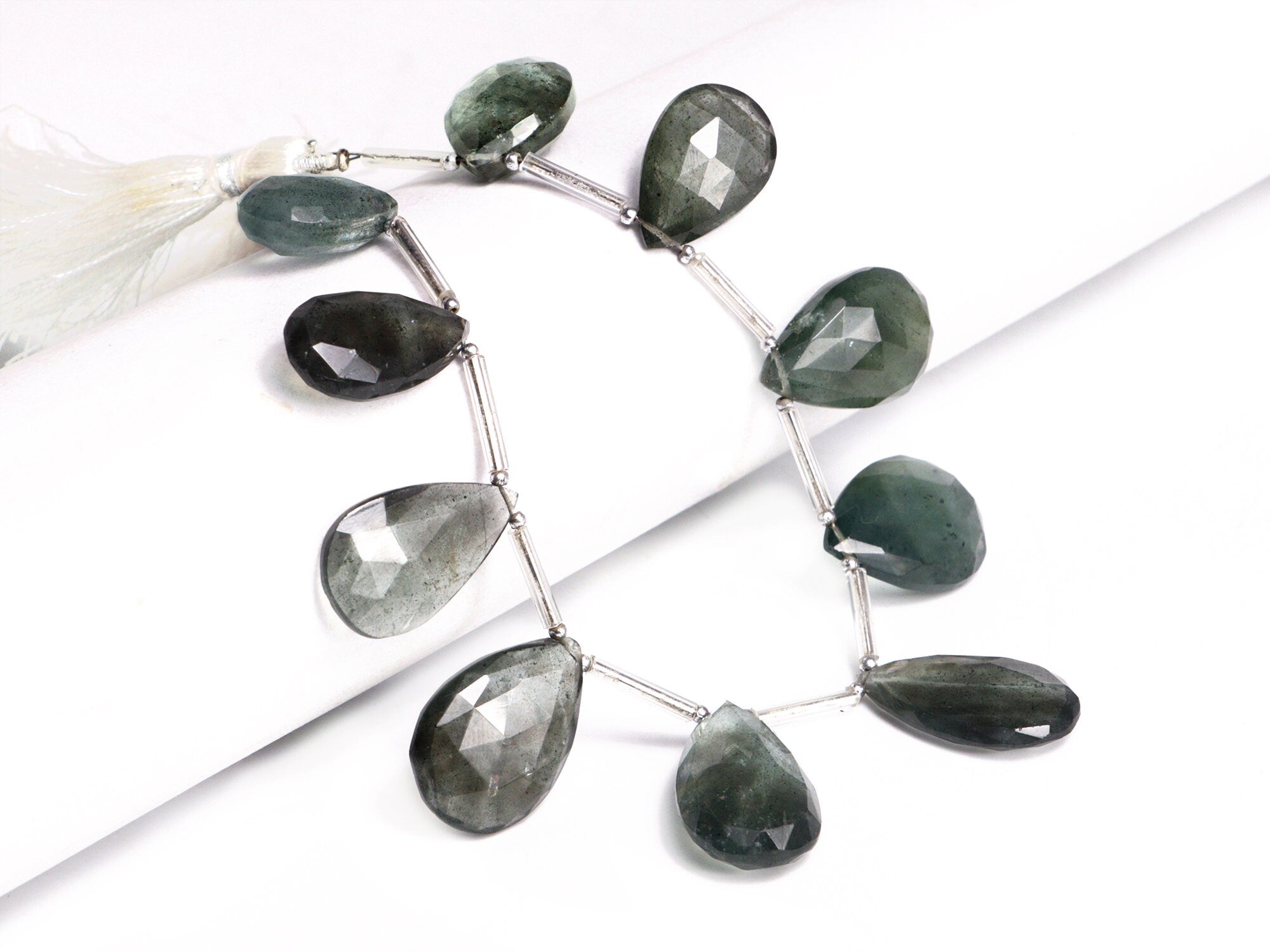 AA Quality Moss Aquamarine Faceted Pear Beads Briolettes, SKU2052