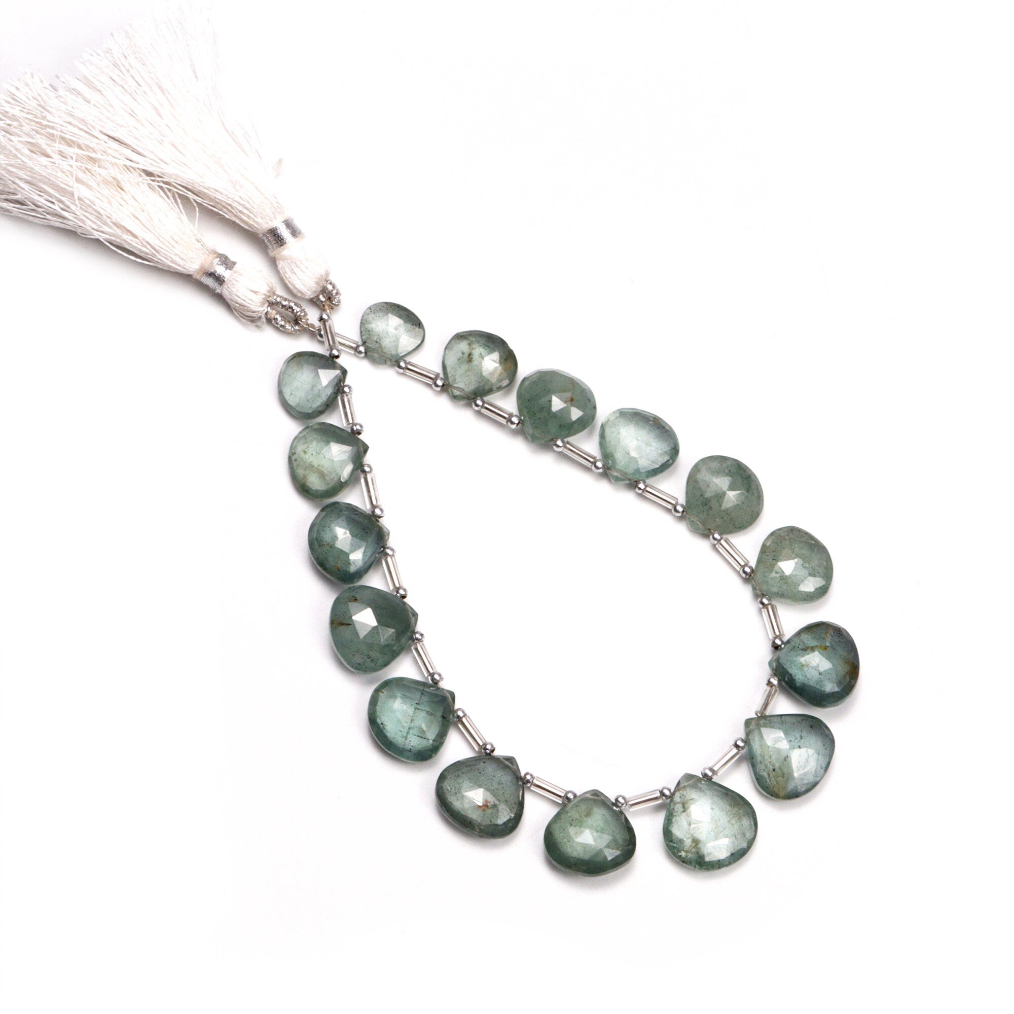 AA Quality Moss Aquamarine Faceted Heart Beads Briolettes, SKU2062
