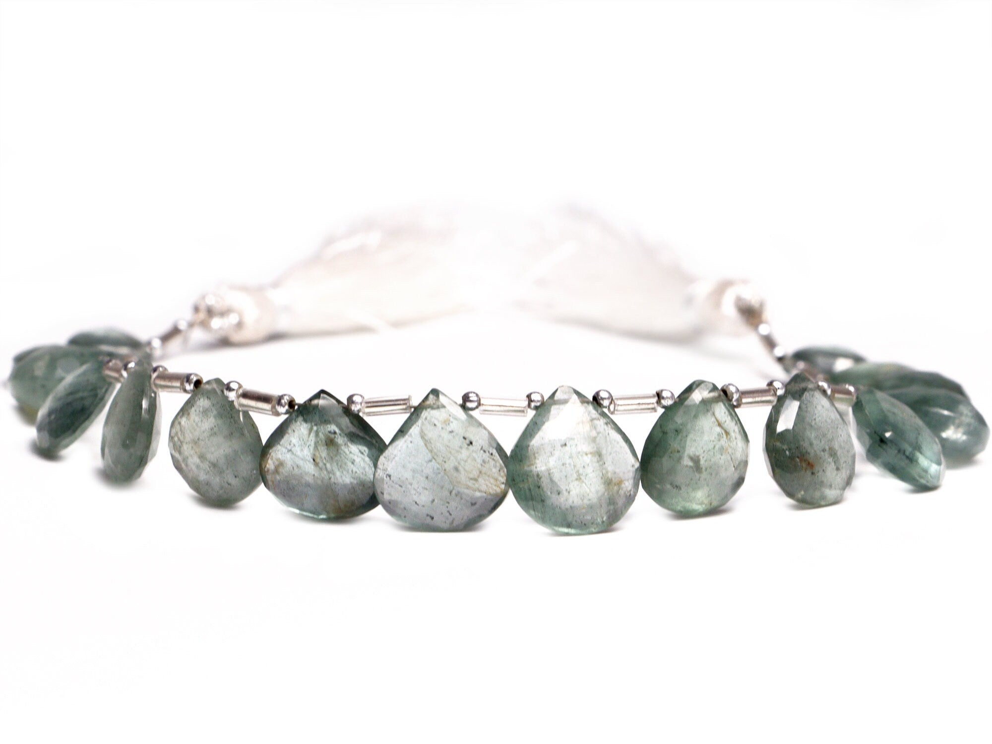 AA Quality Moss Aquamarine Faceted Heart Beads Briolettes, SKU2062