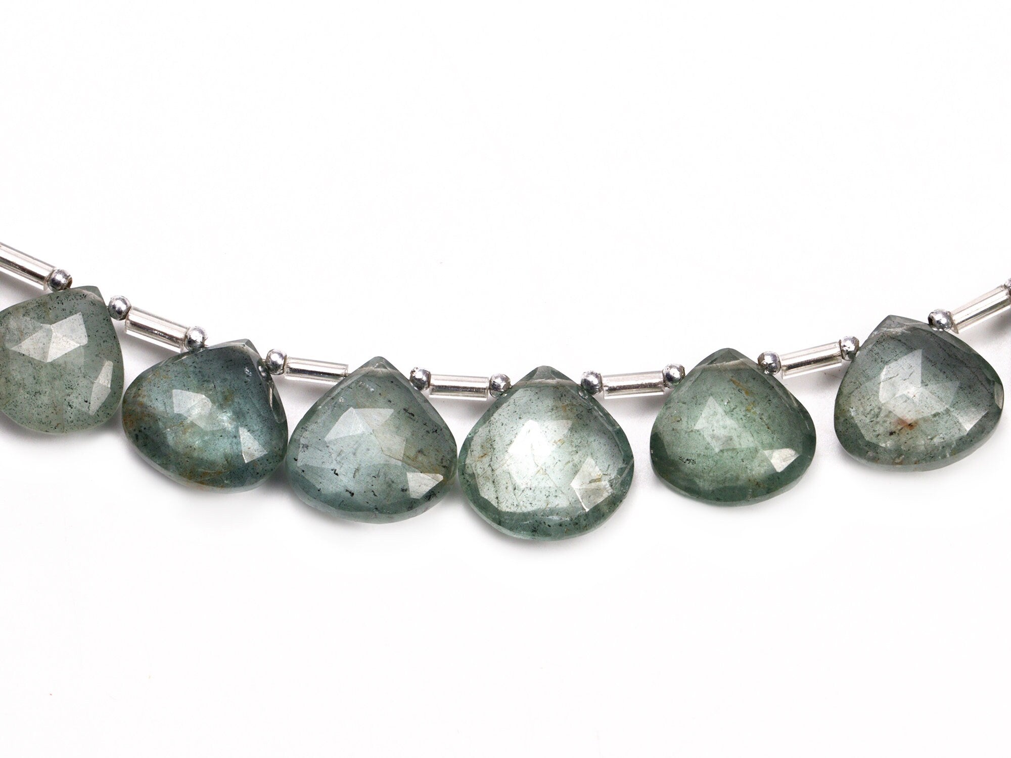 AA Quality Moss Aquamarine Faceted Heart Beads Briolettes, SKU2062
