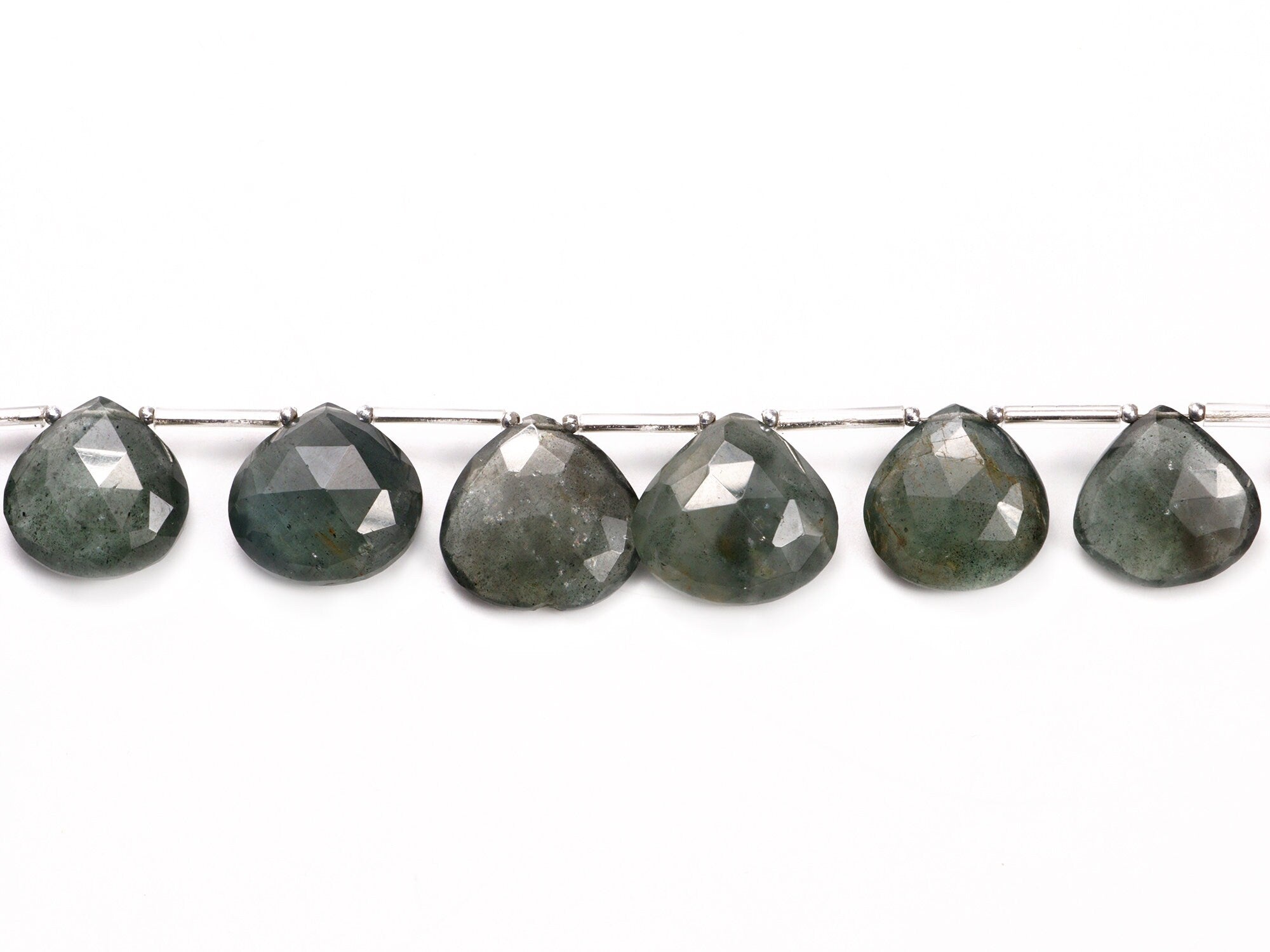 AA Quality Moss Aquamarine Faceted Heart Beads Briolettes, SKU2063