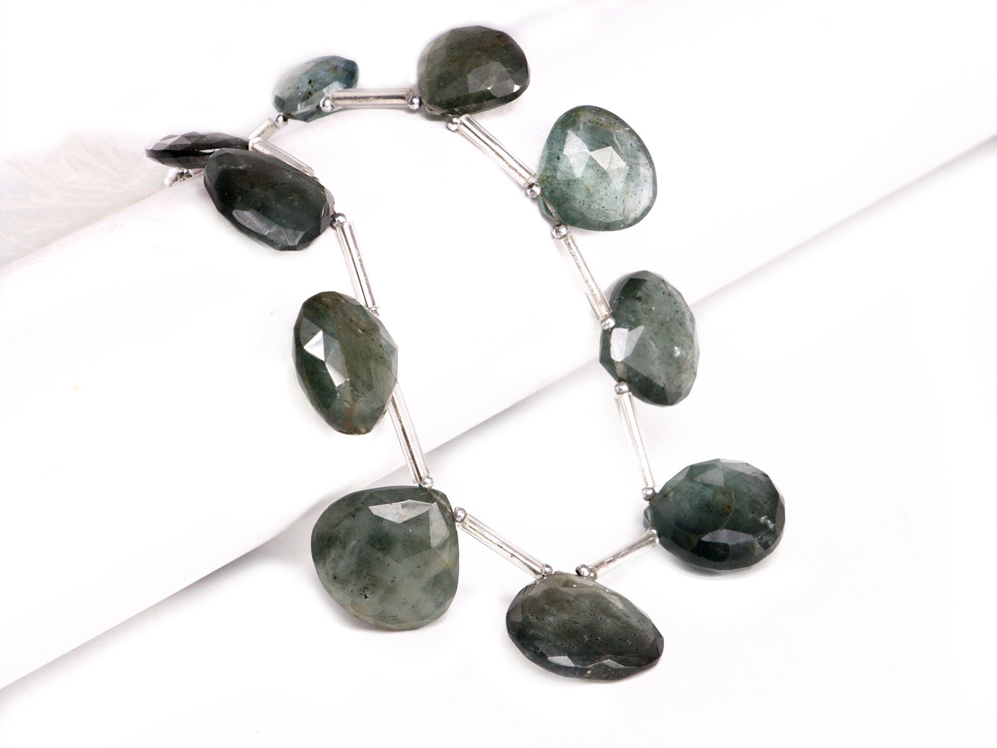 AA Quality Moss Aquamarine Faceted Heart Beads Briolettes, SKU2063