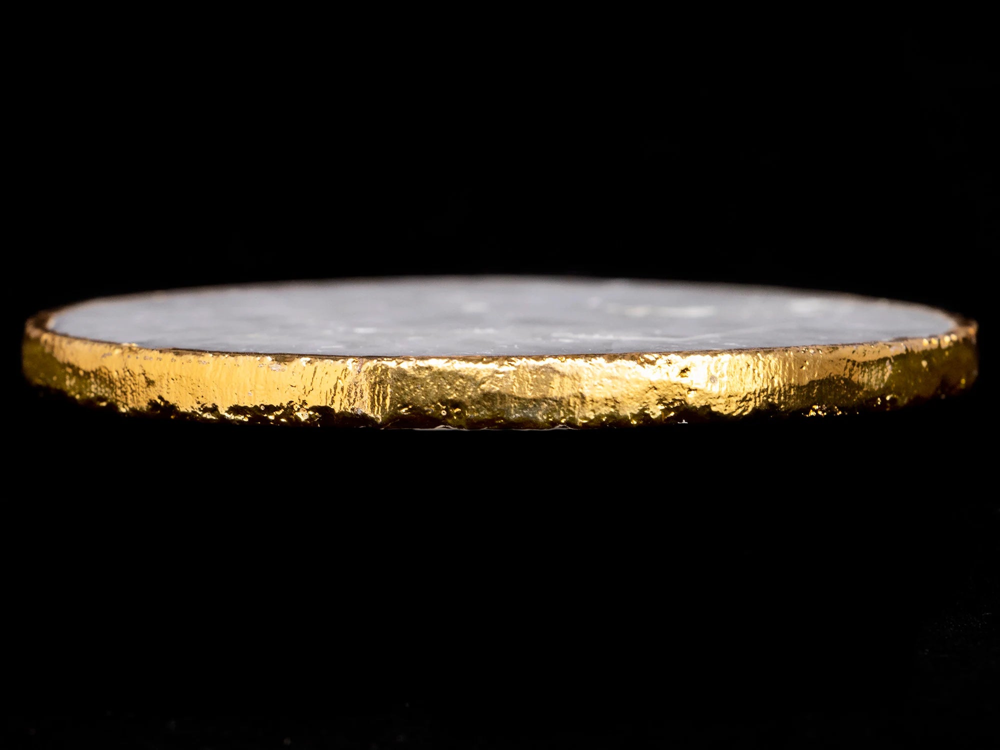 White Agate Gold Plated Round Coasters, SKU2038