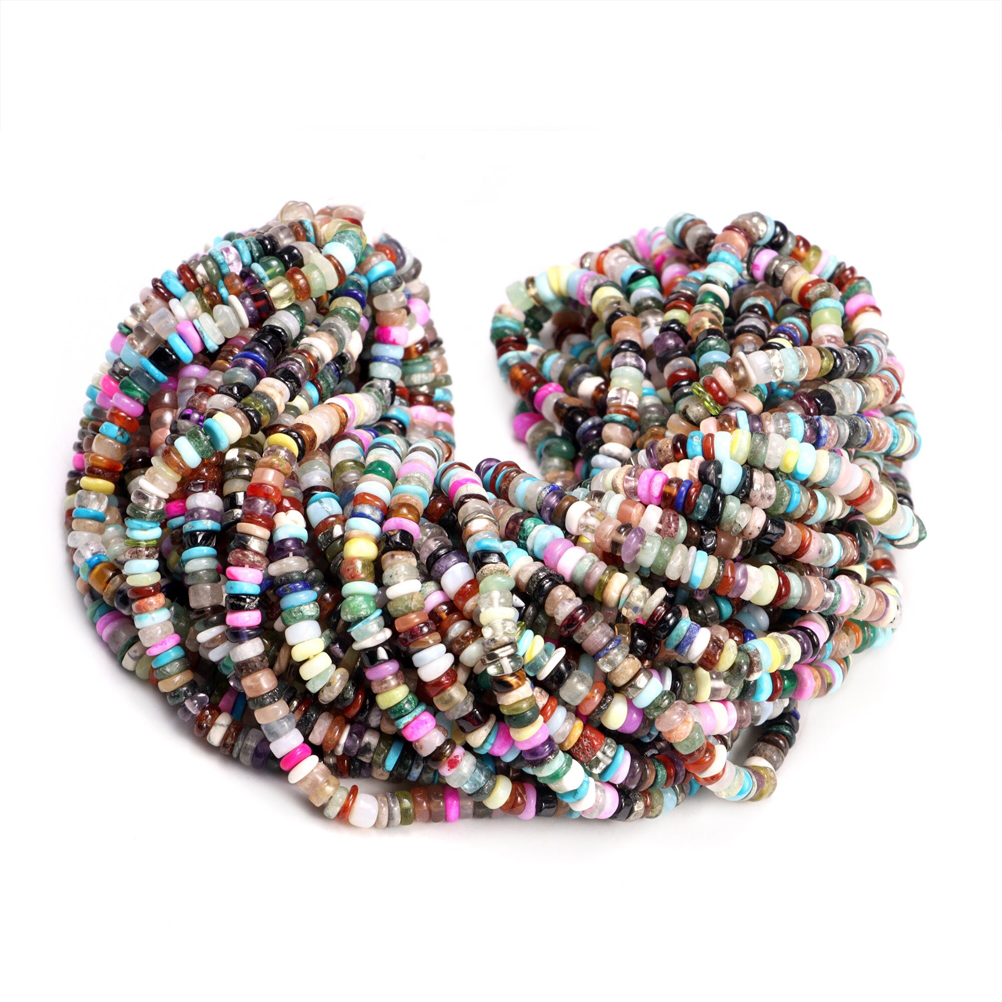 AA Quality Mix Semi Precious Gemstone Smooth Heishi Beads, SKU2078
