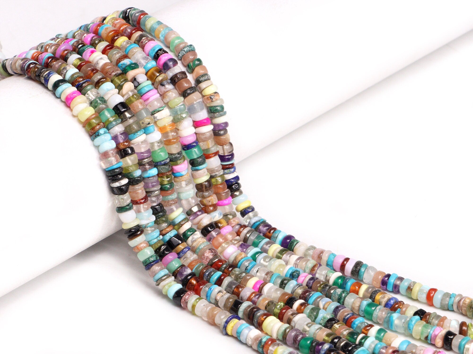 AA Quality Mix Semi Precious Gemstone Smooth Heishi Beads, SKU2078