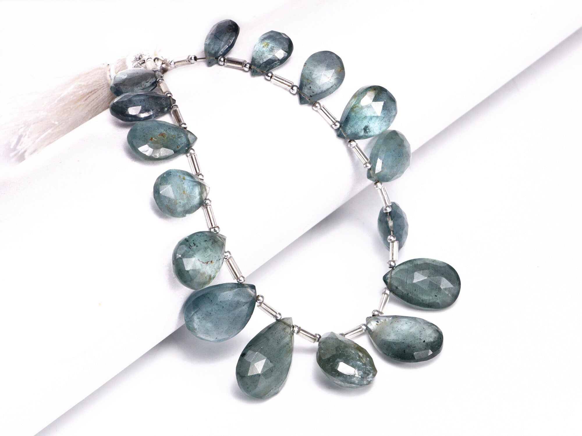AA Quality Moss Aquamarine Faceted Pear Beads Briolettes, SKU2054