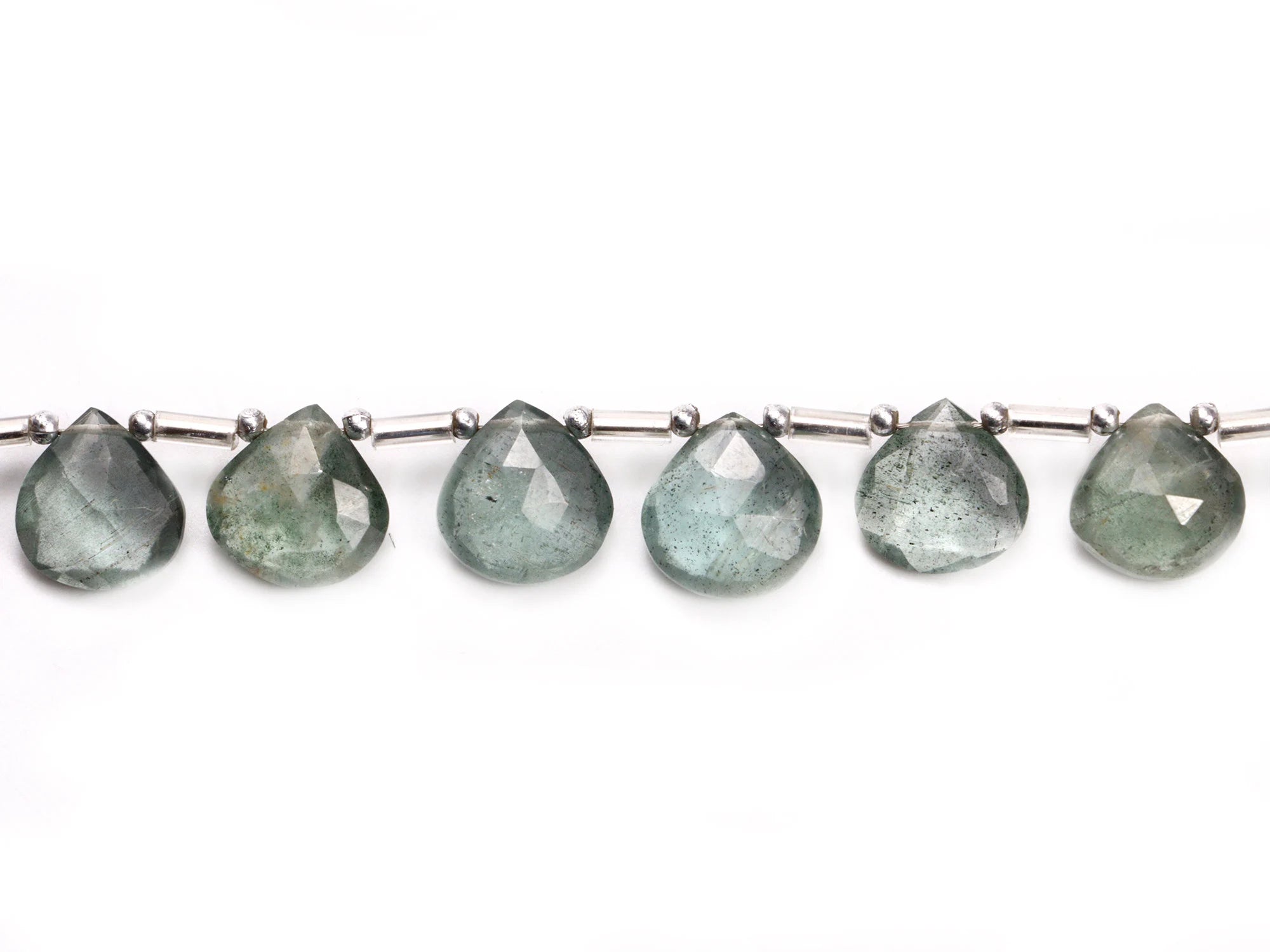 AA Quality Moss Aquamarine Faceted Heart Beads Briolettes, SKU2056
