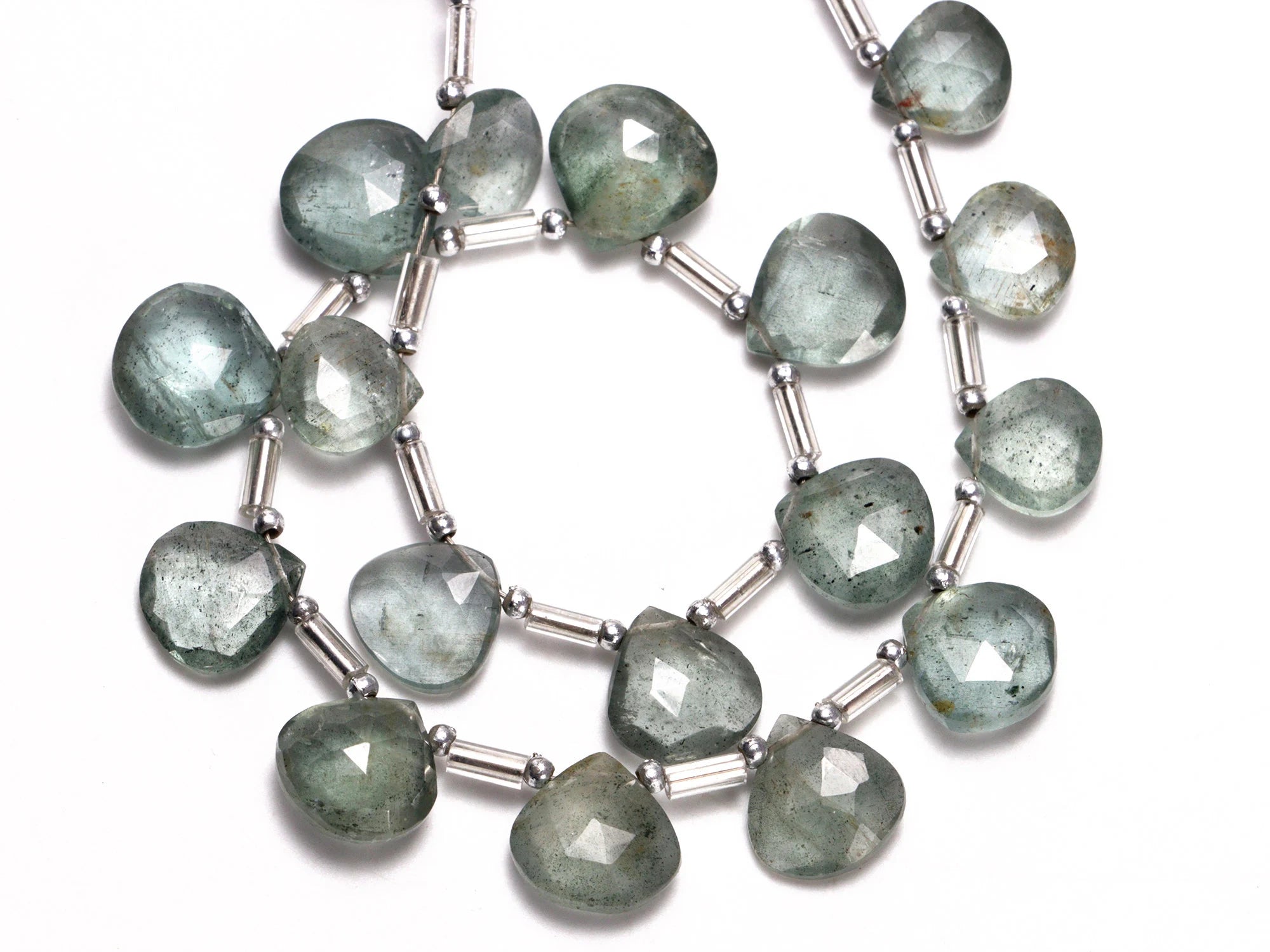 AA Quality Moss Aquamarine Faceted Heart Beads Briolettes, SKU2056