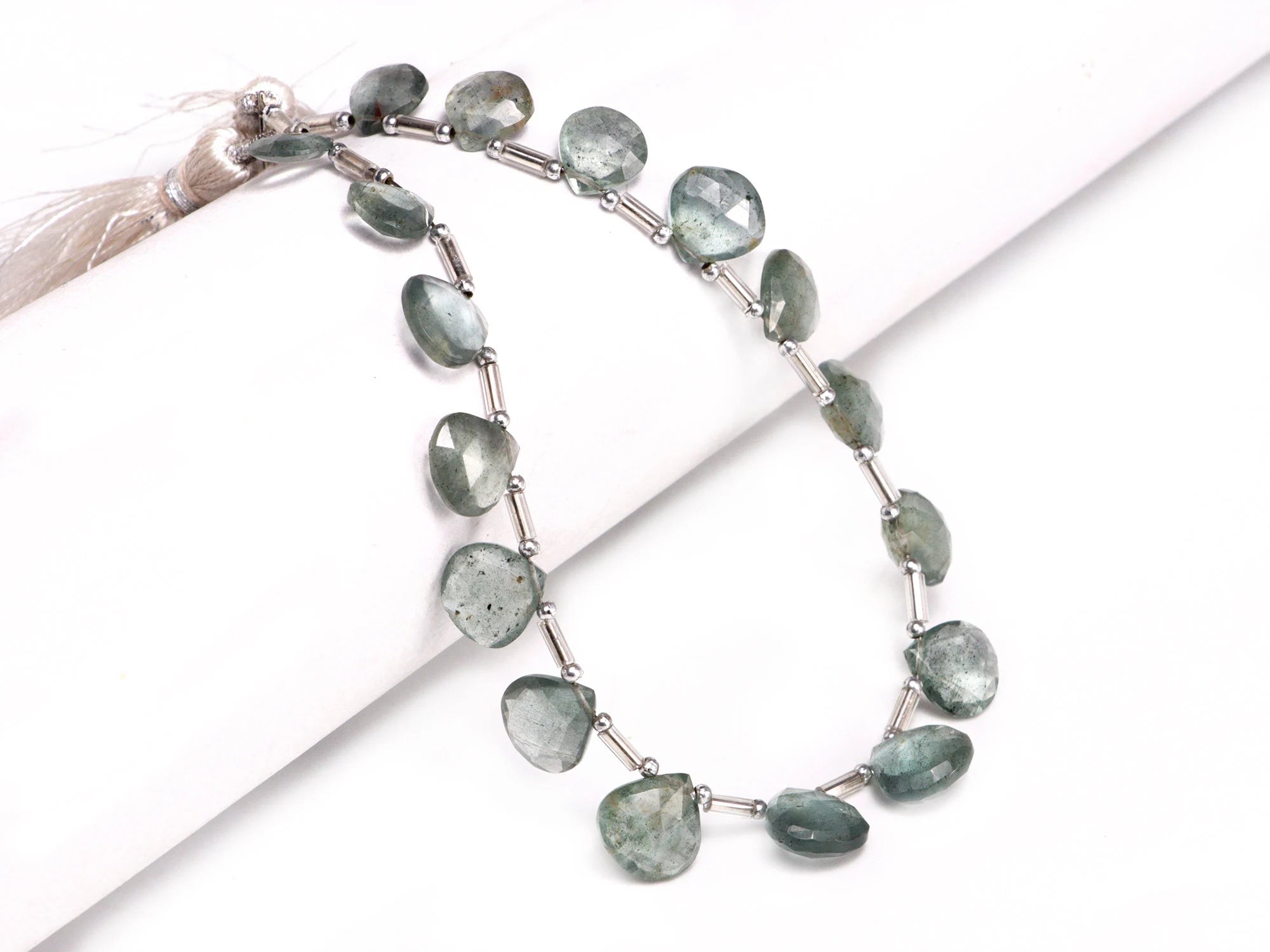 AA Quality Moss Aquamarine Faceted Heart Beads Briolettes, SKU2056