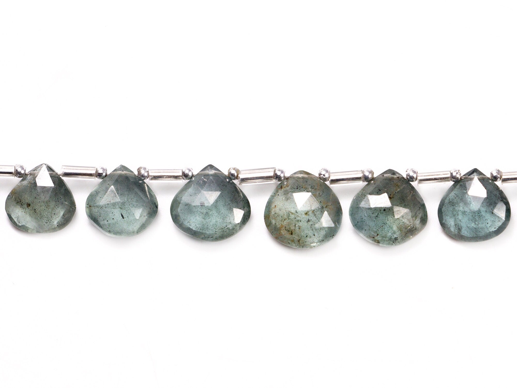 AA Quality Moss Aquamarine Faceted Heart Beads Briolettes, SKU2058
