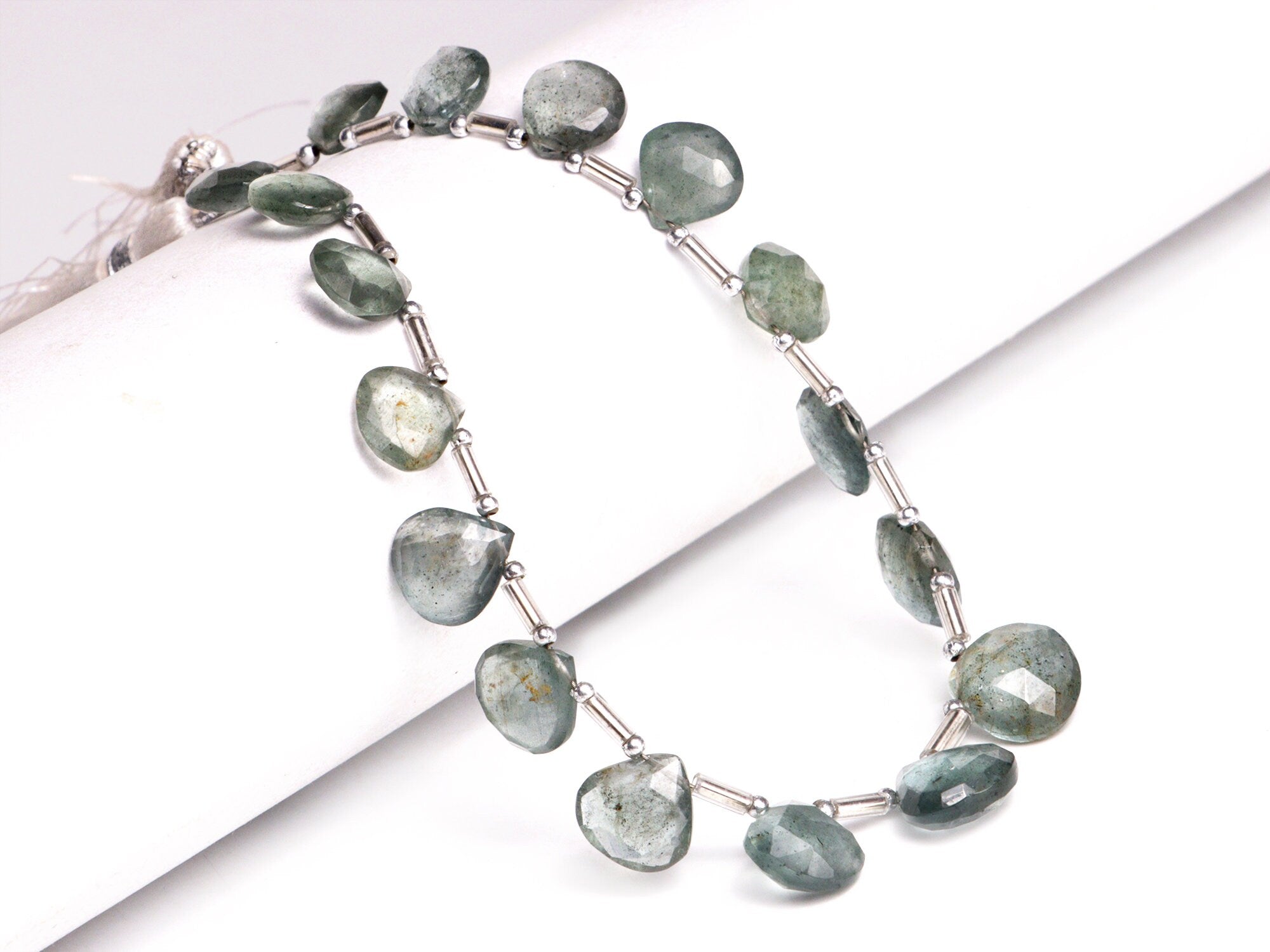 AA Quality Moss Aquamarine Faceted Heart Beads Briolettes, SKU2058