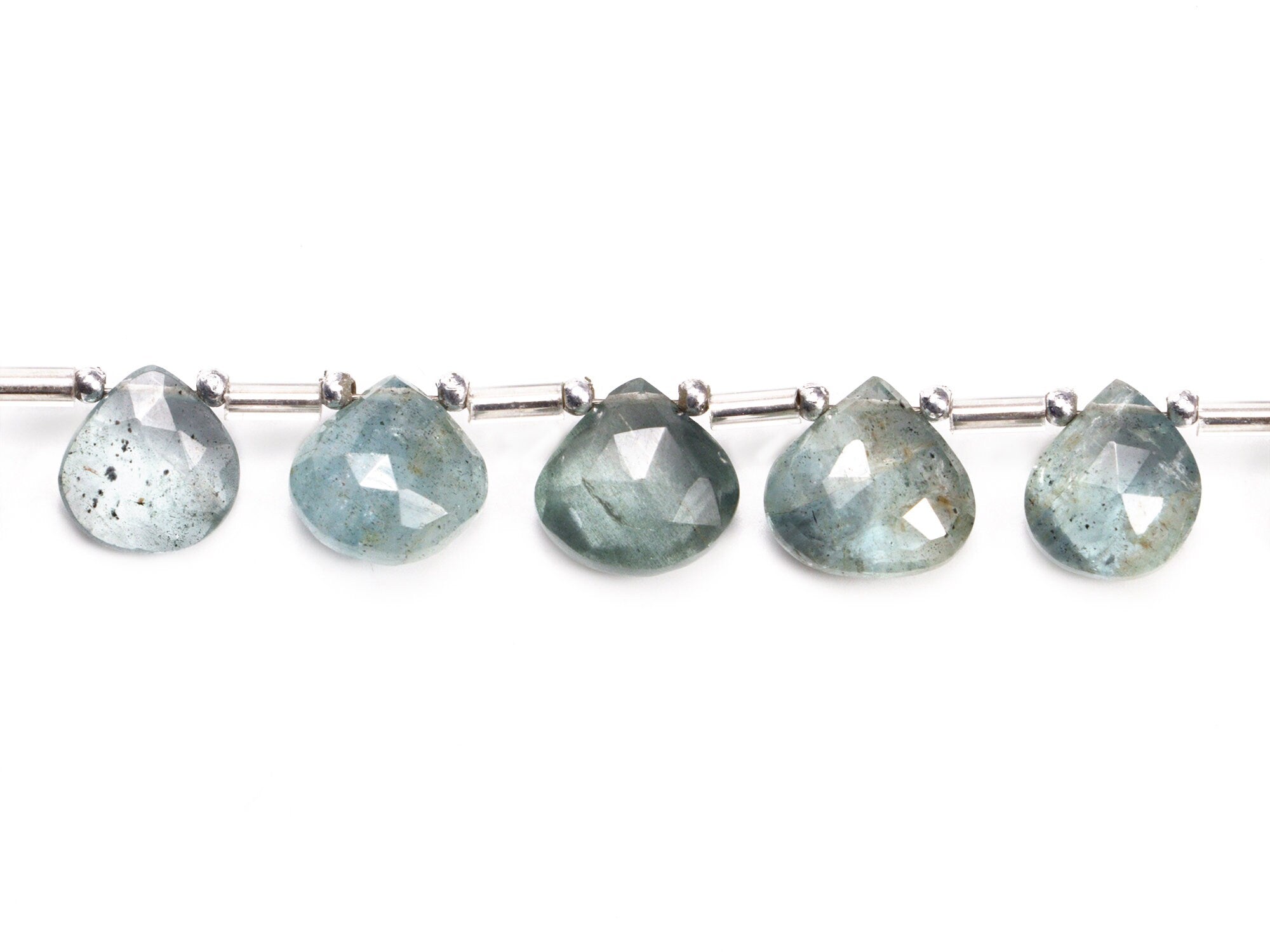 AA Quality Moss Aquamarine Faceted Heart Beads Briolettes, SKU2060
